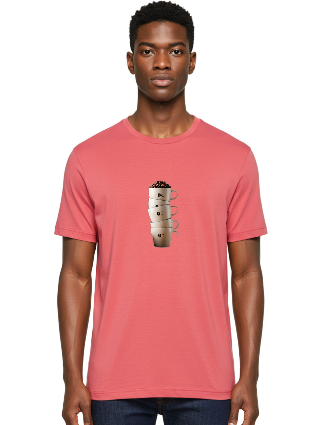 Coffee-Cups-3 Men'S Graphic Tee, 100% Cotton, Comfortable Casual Summer Wear, Machine Washable, Coffee Cups, Coffee Beans, Beige Cups, Stacked Cups, Coffee Logo, Coffee Culture, Morning Coffee, Coffee Break, Coffee Time Baa369