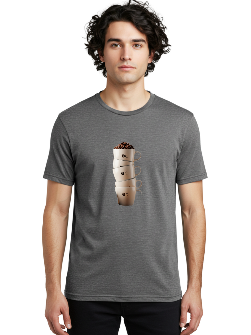 Coffee-Cups-3 Men'S Graphic Tee, 100% Cotton, Comfortable Casual Summer Wear, Machine Washable, Coffee Cups, Coffee Beans, Beige Cups, Stacked Cups, Coffee Logo, Coffee Culture, Morning Coffee, Coffee Break, Coffee Time Baa369