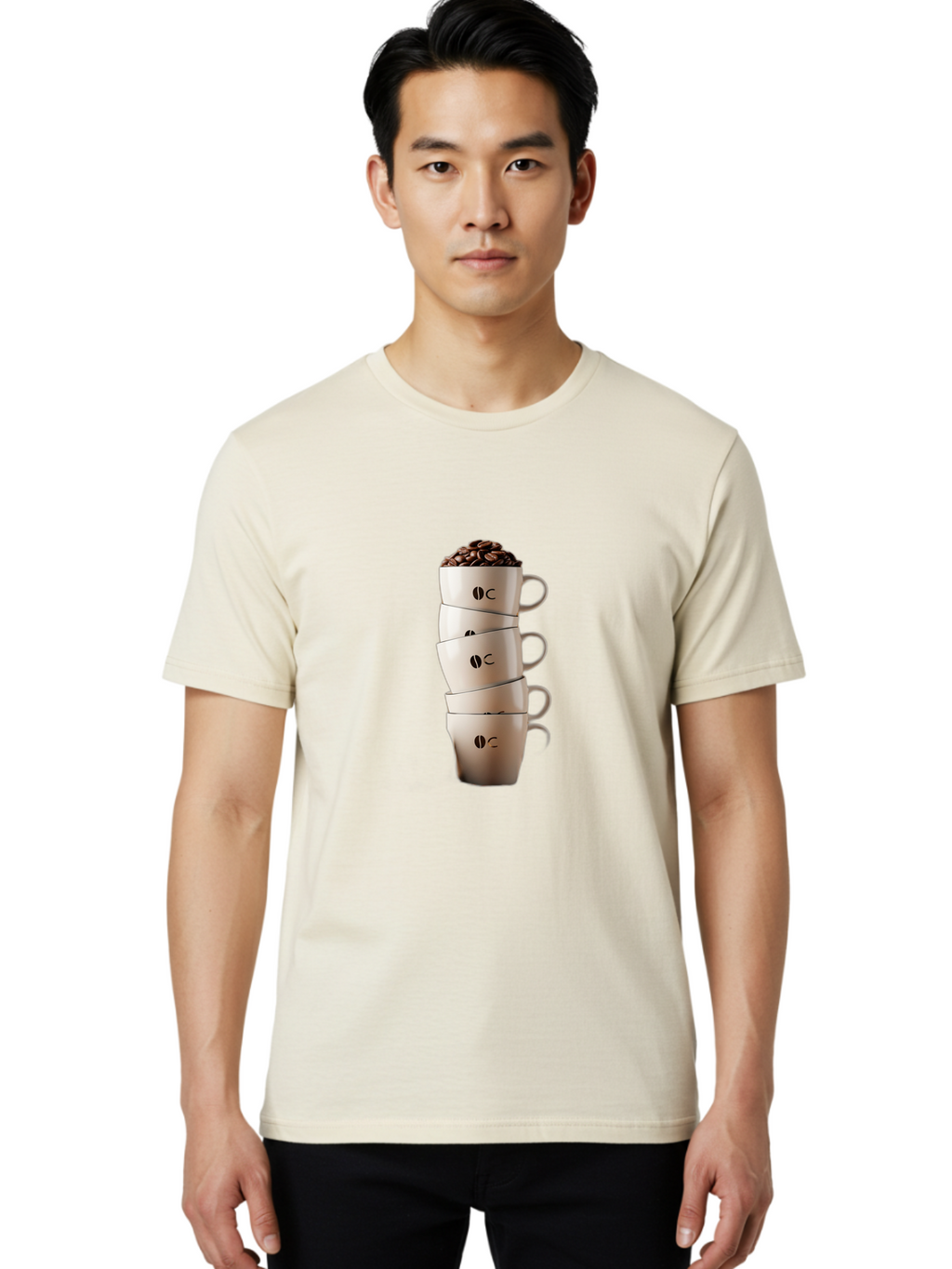 Coffee-Cups-3 Men'S Graphic Tee, 100% Cotton, Comfortable Casual Summer Wear, Machine Washable, Coffee Cups, Coffee Beans, Beige Cups, Stacked Cups, Coffee Logo, Coffee Culture, Morning Coffee, Coffee Break, Coffee Time Baa369