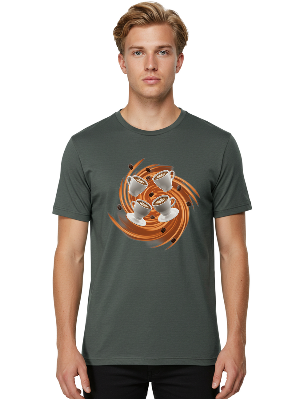 Coffee-Cups Men'S Graphic Tee, 100% Cotton, Comfortable Casual Summer Wear, Machine Washable, Coffee Cups, Espresso, Coffee Beans, Swirling Motion, Rich Coffee, Coffee Art, Latte Art, Coffee Culture Baa370