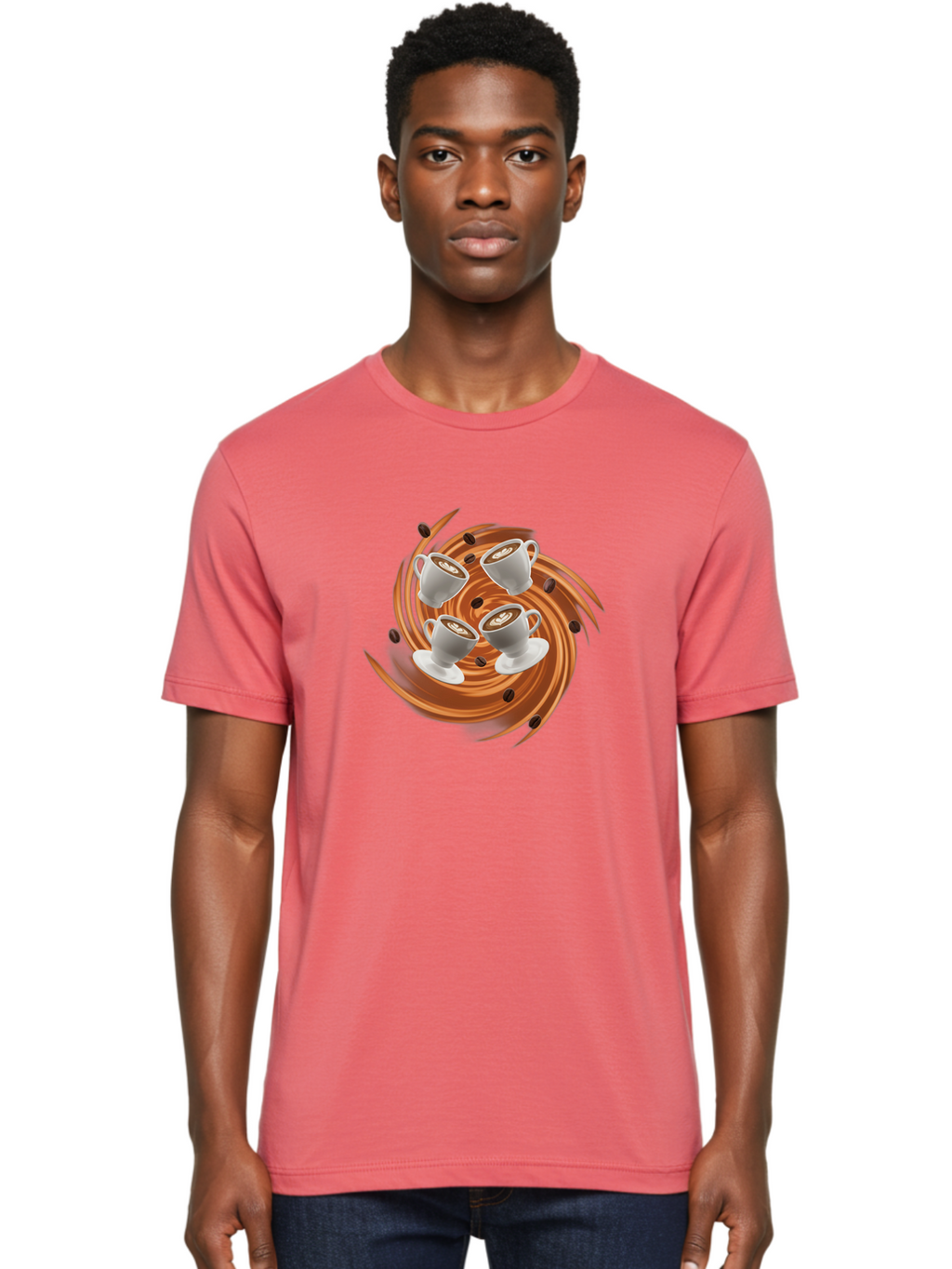 Coffee-Cups Men'S Graphic Tee, 100% Cotton, Comfortable Casual Summer Wear, Machine Washable, Coffee Cups, Espresso, Coffee Beans, Swirling Motion, Rich Coffee, Coffee Art, Latte Art, Coffee Culture Baa370