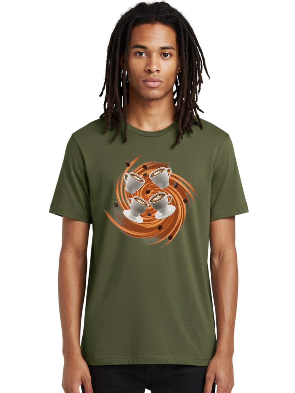 Coffee-Cups Men'S Graphic Tee, 100% Cotton, Comfortable Casual Summer Wear, Machine Washable, Coffee Cups, Espresso, Coffee Beans, Swirling Motion, Rich Coffee, Coffee Art, Latte Art, Coffee Culture Baa370