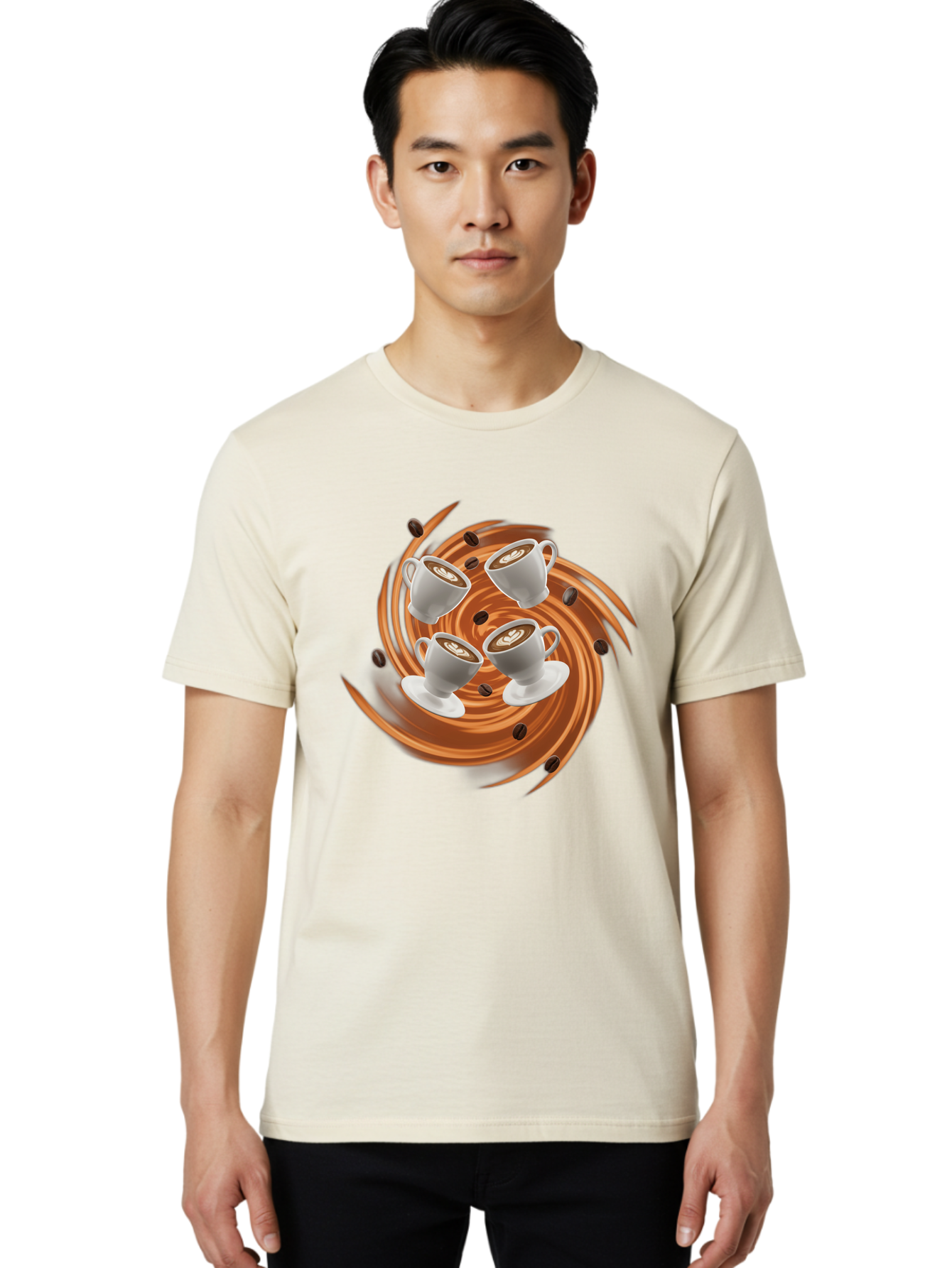 Coffee-Cups Men'S Graphic Tee, 100% Cotton, Comfortable Casual Summer Wear, Machine Washable, Coffee Cups, Espresso, Coffee Beans, Swirling Motion, Rich Coffee, Coffee Art, Latte Art, Coffee Culture Baa370