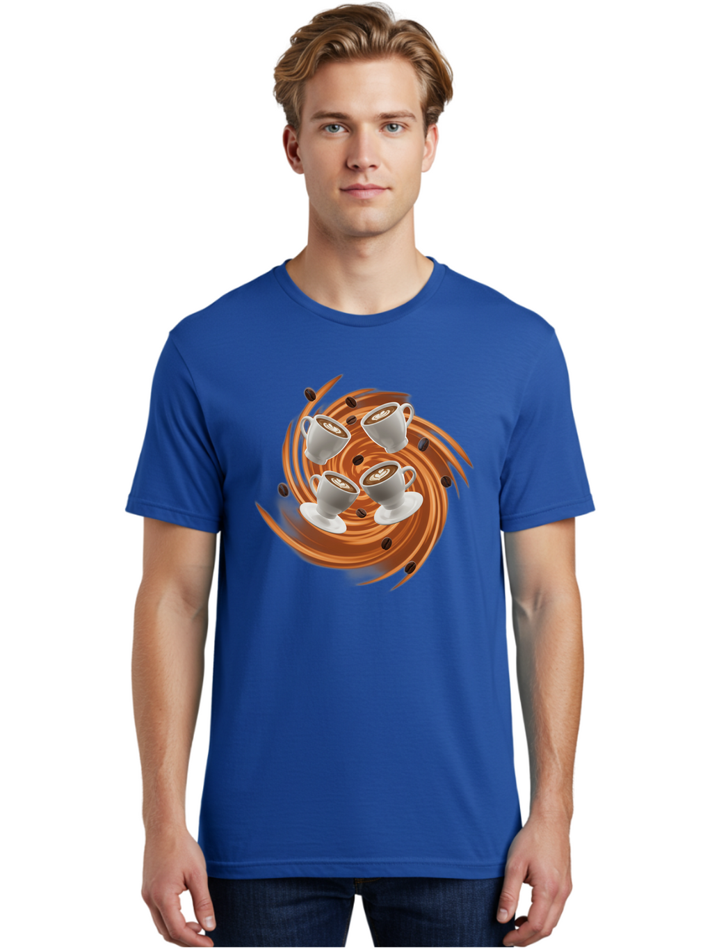 Coffee-Cups Men'S Graphic Tee, 100% Cotton, Comfortable Casual Summer Wear, Machine Washable, Coffee Cups, Espresso, Coffee Beans, Swirling Motion, Rich Coffee, Coffee Art, Latte Art, Coffee Culture Baa370