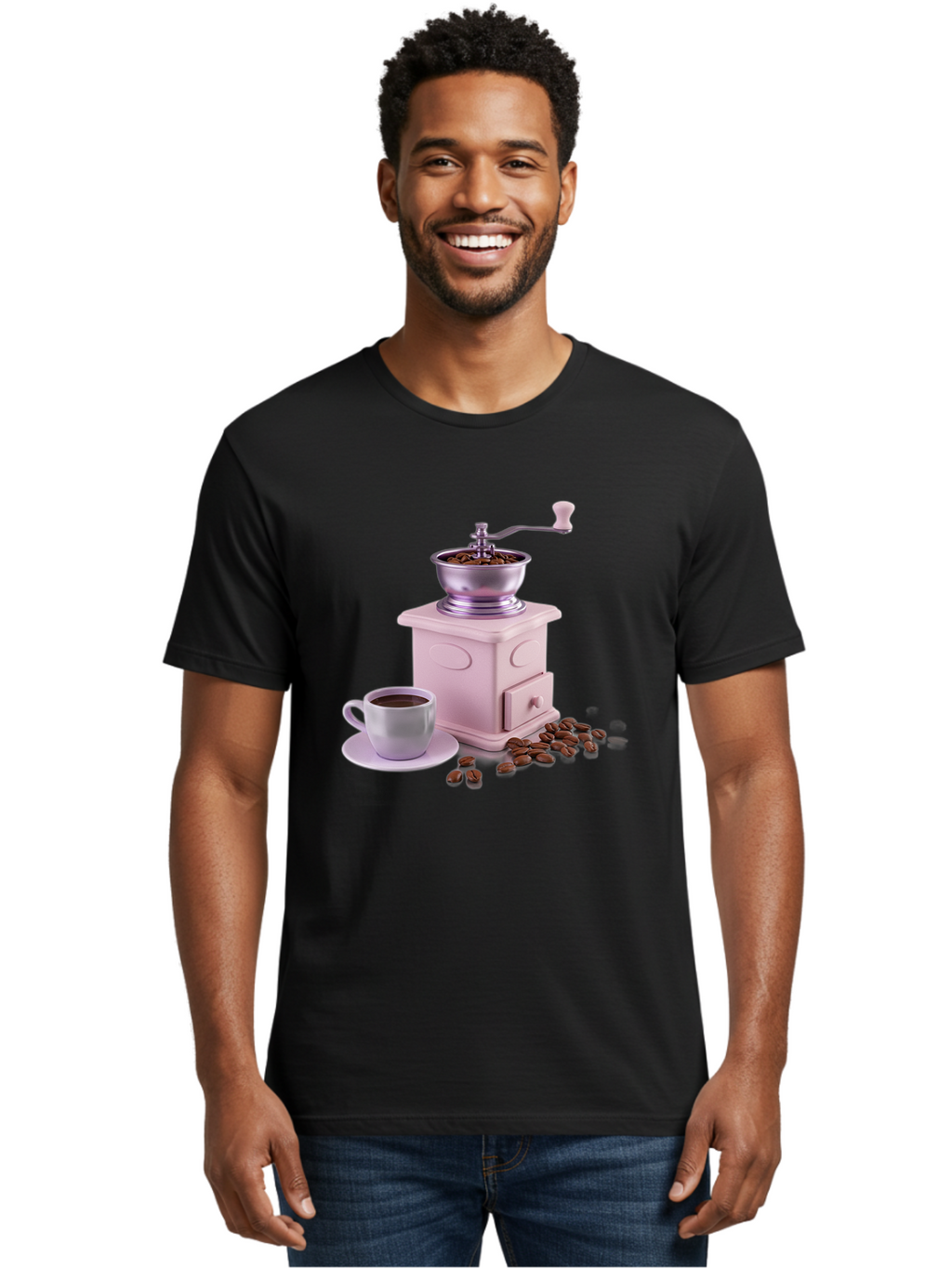 Coffee-Grinder-1 Men'S Graphic Tee, 100% Cotton, Comfortable Casual Summer Wear, Machine Washable, Coffee Grinder, Manual Grinder, Coffee Beans, Freshly Ground Coffee, Coffee Cup, Saucer, Morning Routine, Coffee Lover, Coffee Culture Baa371