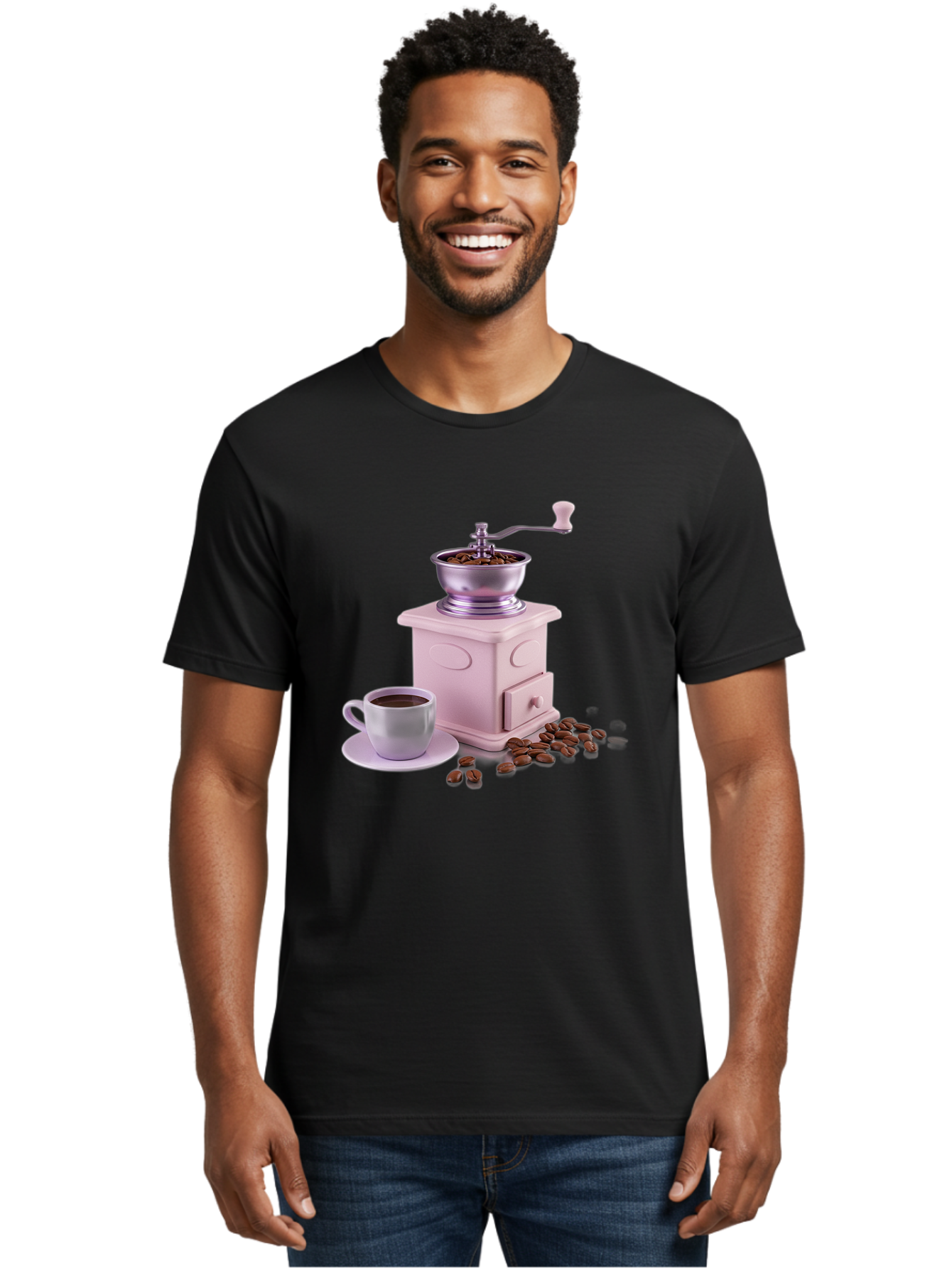 Coffee-Grinder-1 Men'S Graphic Tee, 100% Cotton, Comfortable Casual Summer Wear, Machine Washable, Coffee Grinder, Manual Grinder, Coffee Beans, Freshly Ground Coffee, Coffee Cup, Saucer, Morning Routine, Coffee Lover, Coffee Culture Baa371