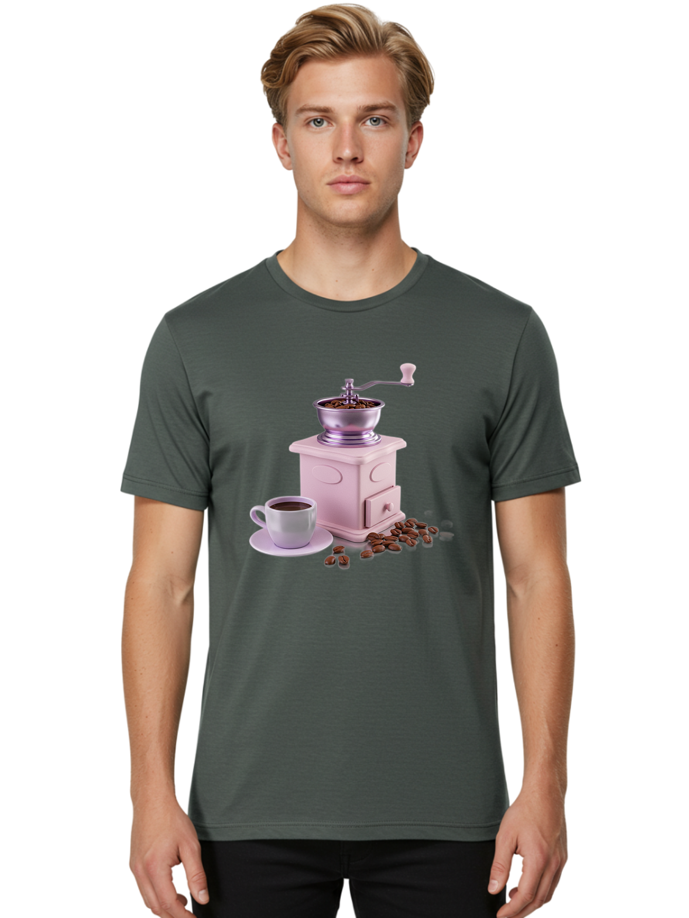 Coffee-Grinder-1 Men'S Graphic Tee, 100% Cotton, Comfortable Casual Summer Wear, Machine Washable, Coffee Grinder, Manual Grinder, Coffee Beans, Freshly Ground Coffee, Coffee Cup, Saucer, Morning Routine, Coffee Lover, Coffee Culture Baa371