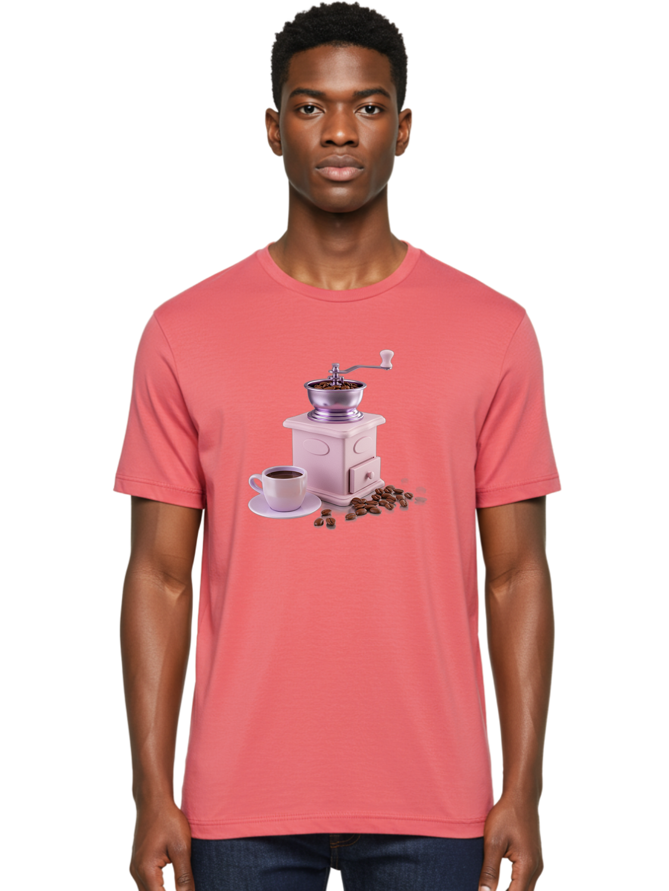 Coffee-Grinder-1 Men'S Graphic Tee, 100% Cotton, Comfortable Casual Summer Wear, Machine Washable, Coffee Grinder, Manual Grinder, Coffee Beans, Freshly Ground Coffee, Coffee Cup, Saucer, Morning Routine, Coffee Lover, Coffee Culture Baa371