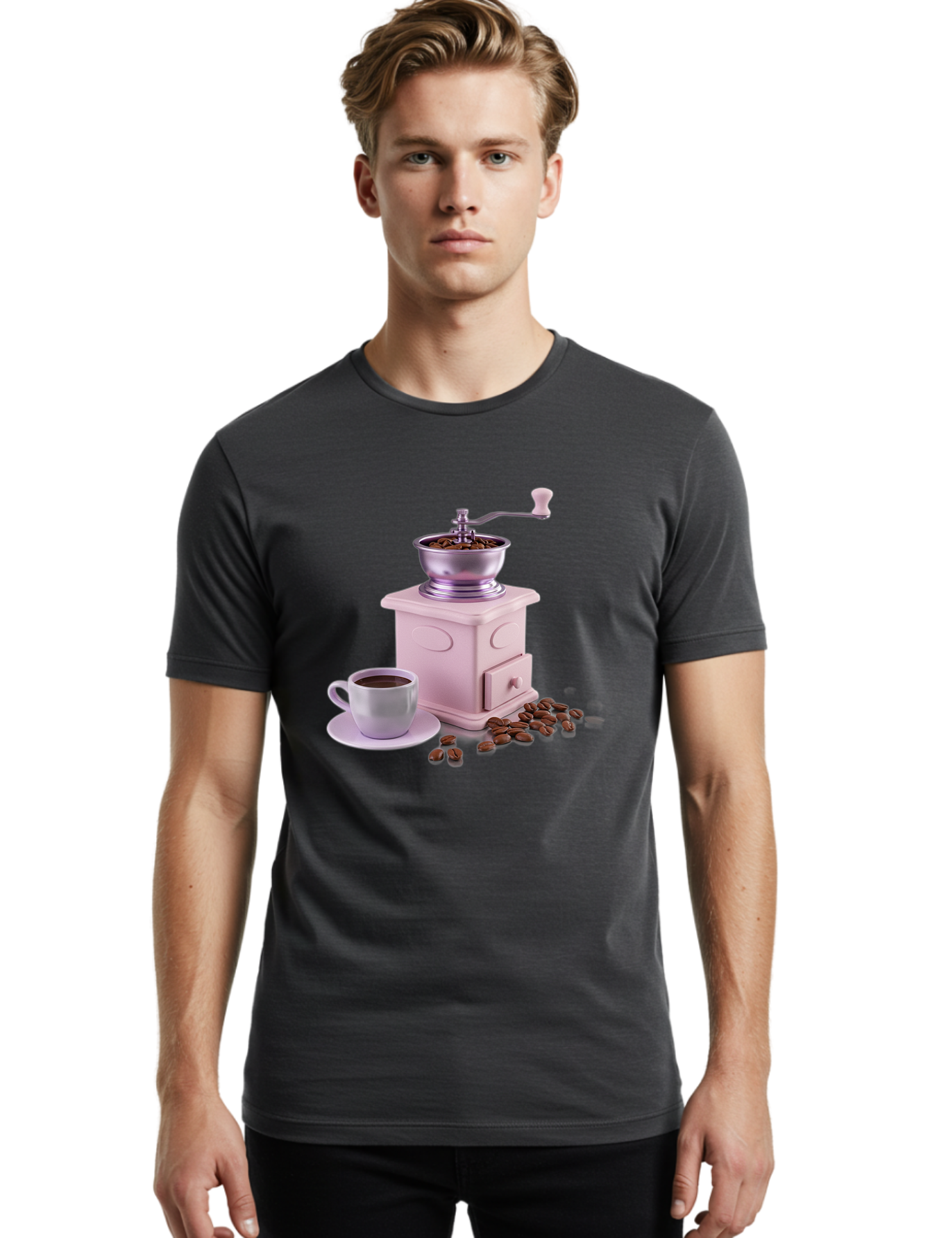 Coffee-Grinder-1 Men'S Graphic Tee, 100% Cotton, Comfortable Casual Summer Wear, Machine Washable, Coffee Grinder, Manual Grinder, Coffee Beans, Freshly Ground Coffee, Coffee Cup, Saucer, Morning Routine, Coffee Lover, Coffee Culture Baa371