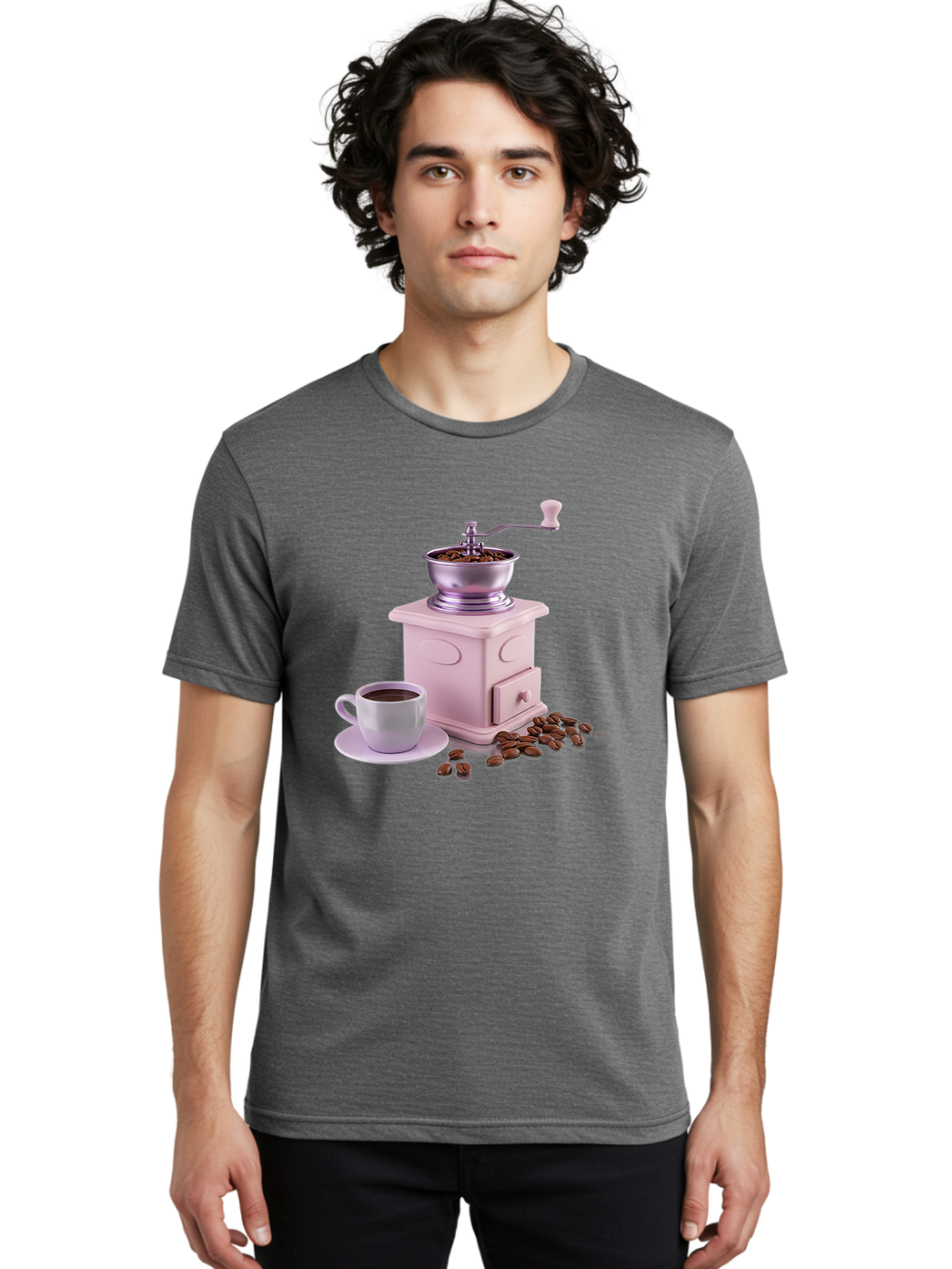 Coffee-Grinder-1 Men'S Graphic Tee, 100% Cotton, Comfortable Casual Summer Wear, Machine Washable, Coffee Grinder, Manual Grinder, Coffee Beans, Freshly Ground Coffee, Coffee Cup, Saucer, Morning Routine, Coffee Lover, Coffee Culture Baa371