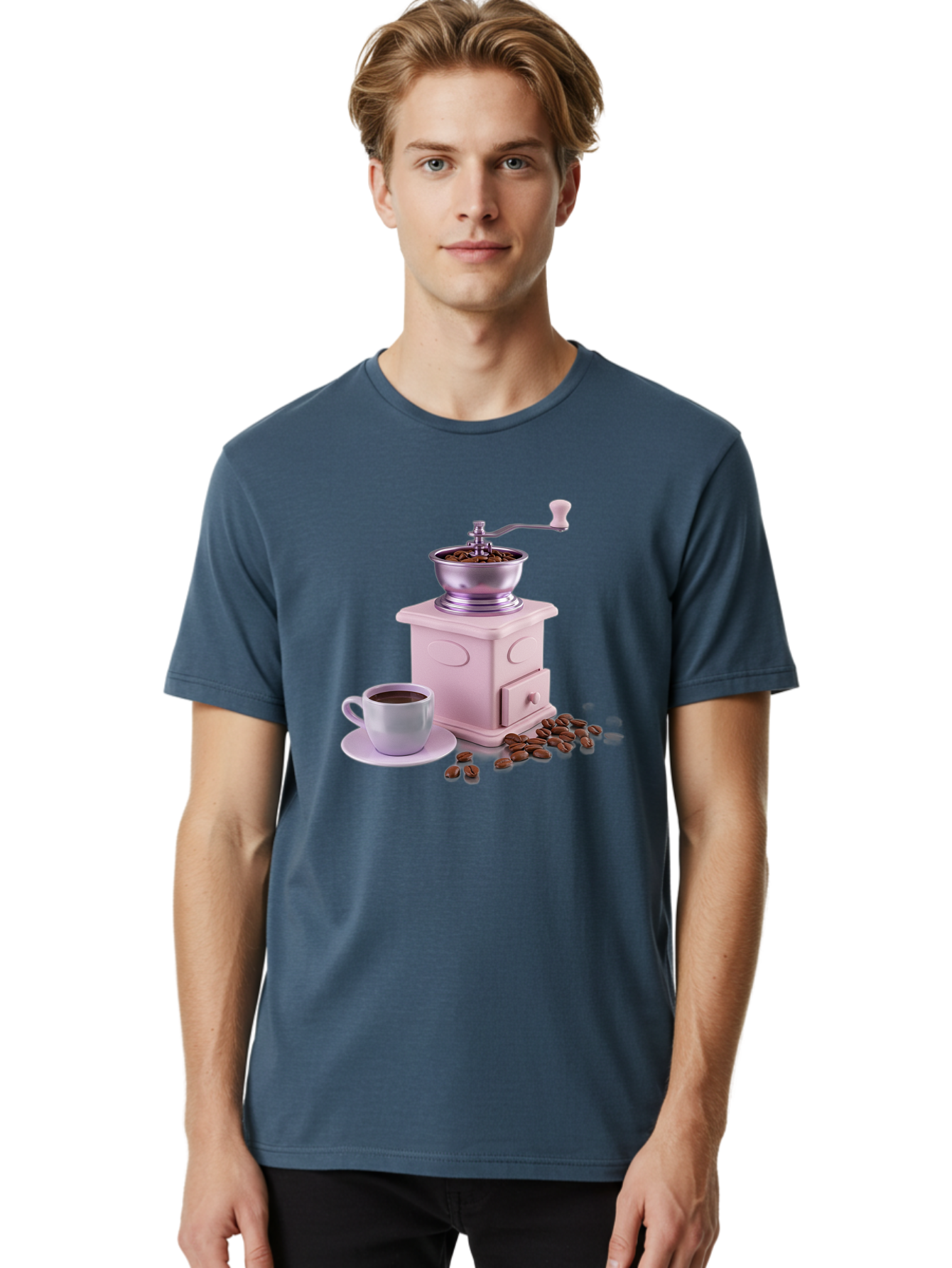 Coffee-Grinder-1 Men'S Graphic Tee, 100% Cotton, Comfortable Casual Summer Wear, Machine Washable, Coffee Grinder, Manual Grinder, Coffee Beans, Freshly Ground Coffee, Coffee Cup, Saucer, Morning Routine, Coffee Lover, Coffee Culture Baa371