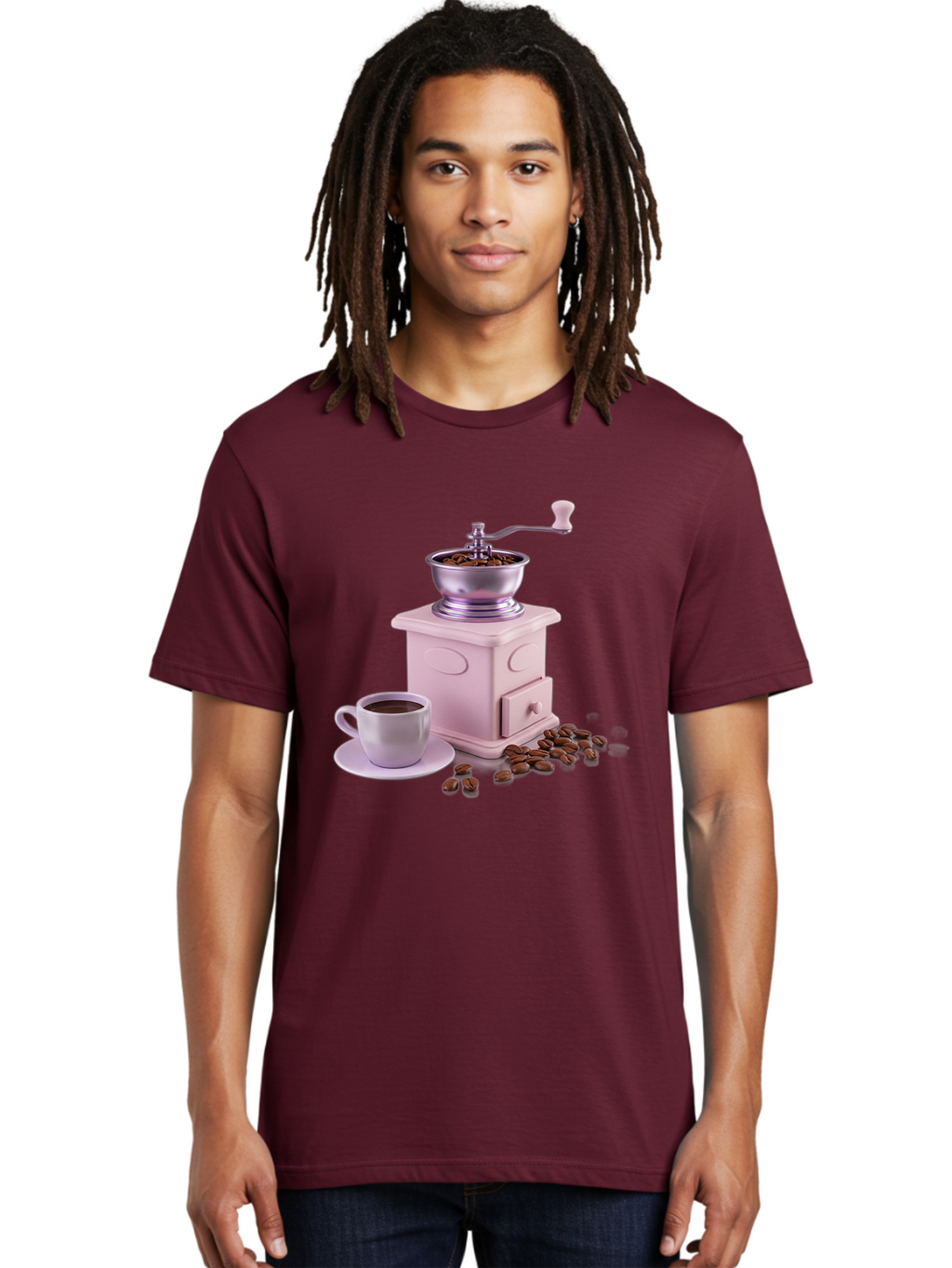 Coffee-Grinder-1 Men'S Graphic Tee, 100% Cotton, Comfortable Casual Summer Wear, Machine Washable, Coffee Grinder, Manual Grinder, Coffee Beans, Freshly Ground Coffee, Coffee Cup, Saucer, Morning Routine, Coffee Lover, Coffee Culture Baa371