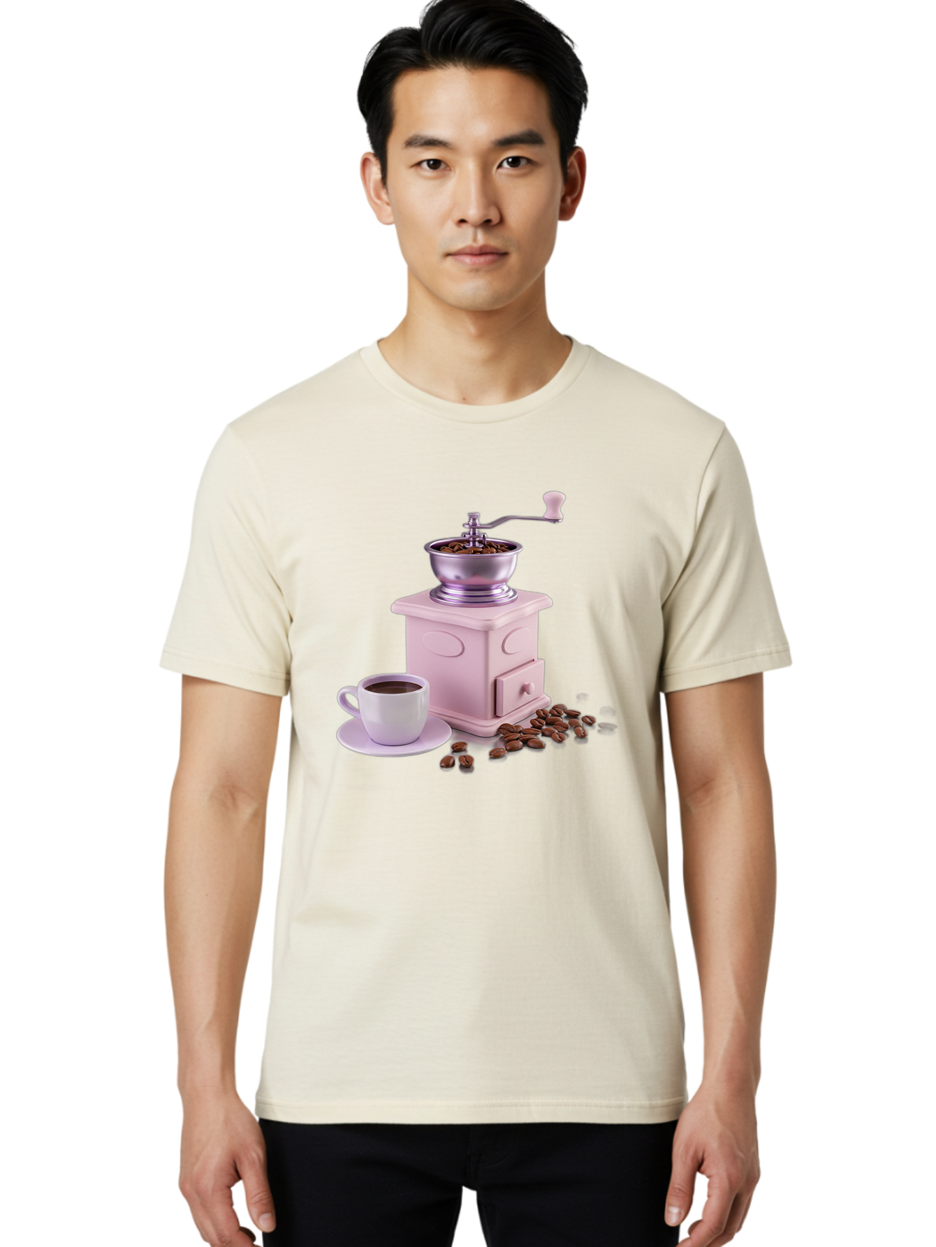 Coffee-Grinder-1 Men'S Graphic Tee, 100% Cotton, Comfortable Casual Summer Wear, Machine Washable, Coffee Grinder, Manual Grinder, Coffee Beans, Freshly Ground Coffee, Coffee Cup, Saucer, Morning Routine, Coffee Lover, Coffee Culture Baa371