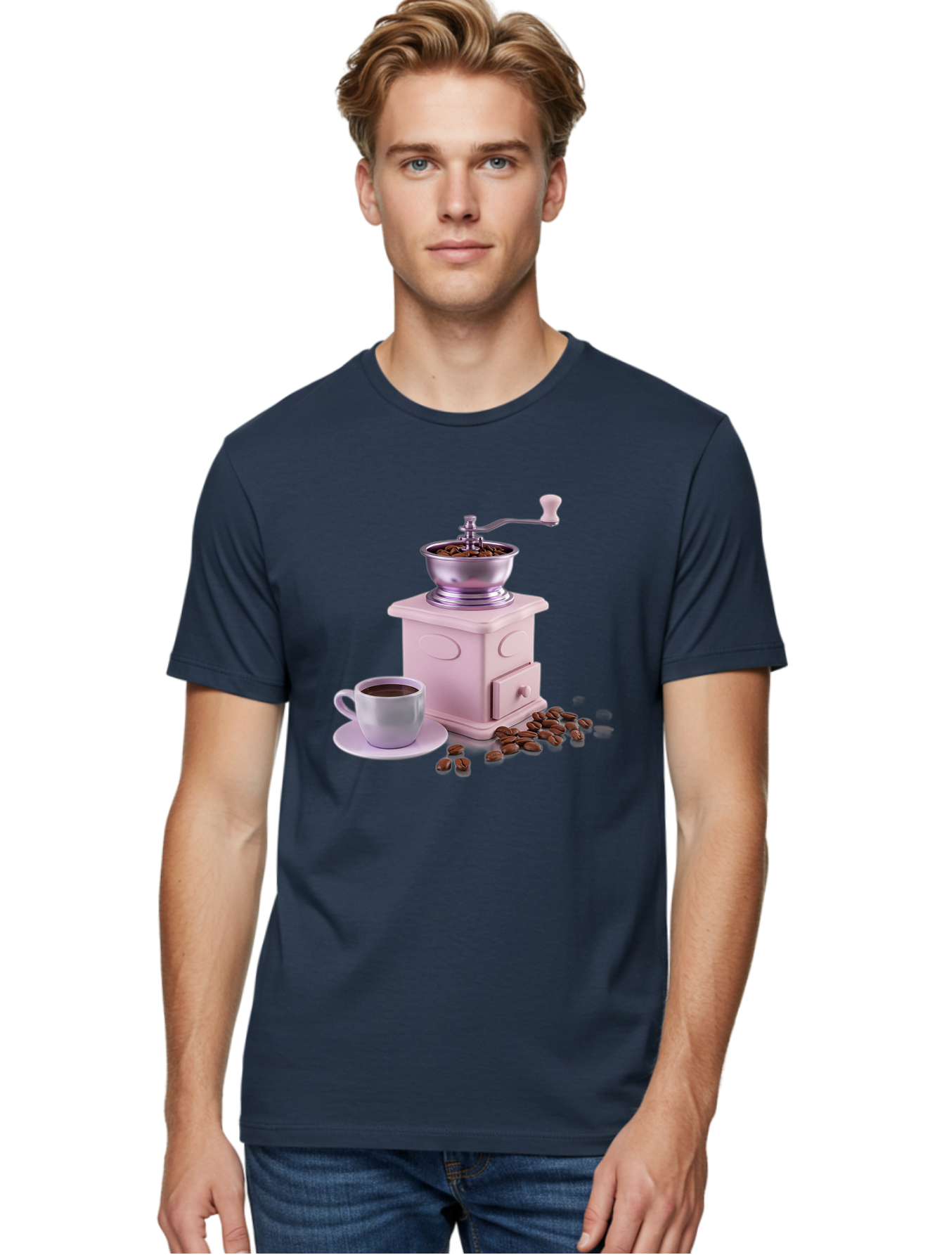 Coffee-Grinder-1 Men'S Graphic Tee, 100% Cotton, Comfortable Casual Summer Wear, Machine Washable, Coffee Grinder, Manual Grinder, Coffee Beans, Freshly Ground Coffee, Coffee Cup, Saucer, Morning Routine, Coffee Lover, Coffee Culture Baa371