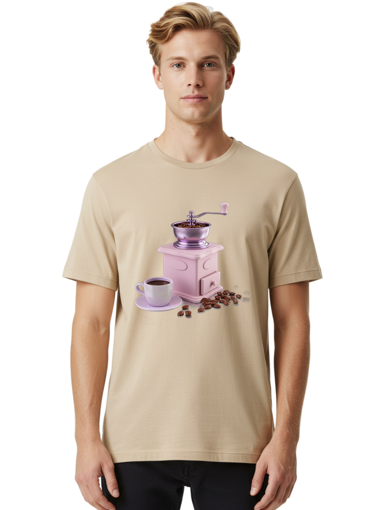 Coffee-Grinder-1 Men'S Graphic Tee, 100% Cotton, Comfortable Casual Summer Wear, Machine Washable, Coffee Grinder, Manual Grinder, Coffee Beans, Freshly Ground Coffee, Coffee Cup, Saucer, Morning Routine, Coffee Lover, Coffee Culture Baa371
