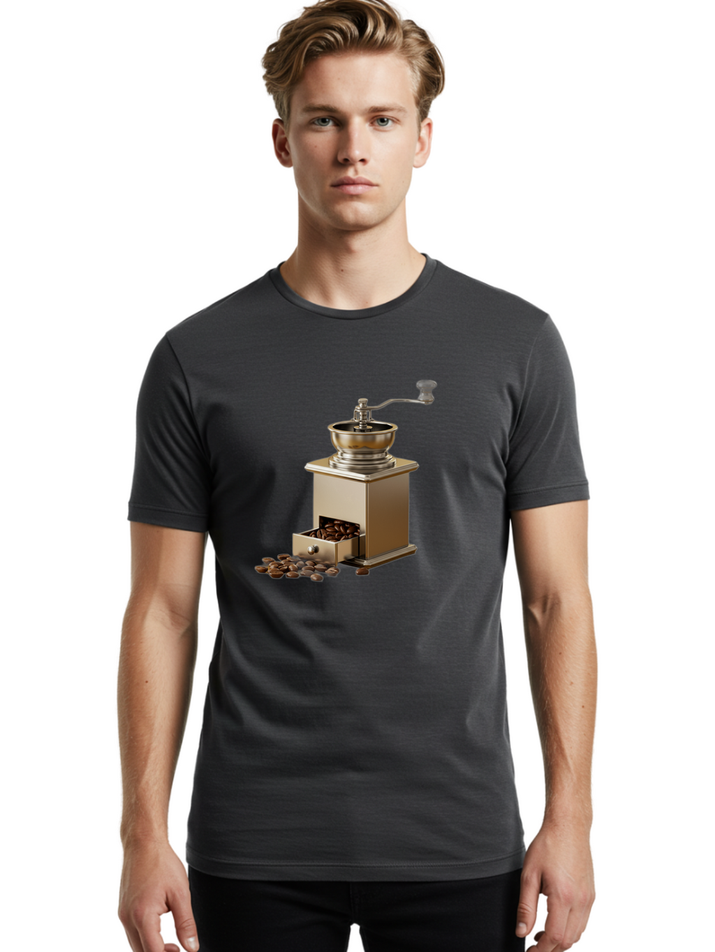 Coffee-Grinder-2 Men'S Graphic Tee, 100% Cotton, Comfortable Casual Summer Wear, Machine Washable, Coffee Grinder, Manual Grinder, Coffee Beans, Grinder With Drawer, Coffee Roasting, Manual Coffee, Coffee Grinding, Freshly Ground Coffee, Baa372