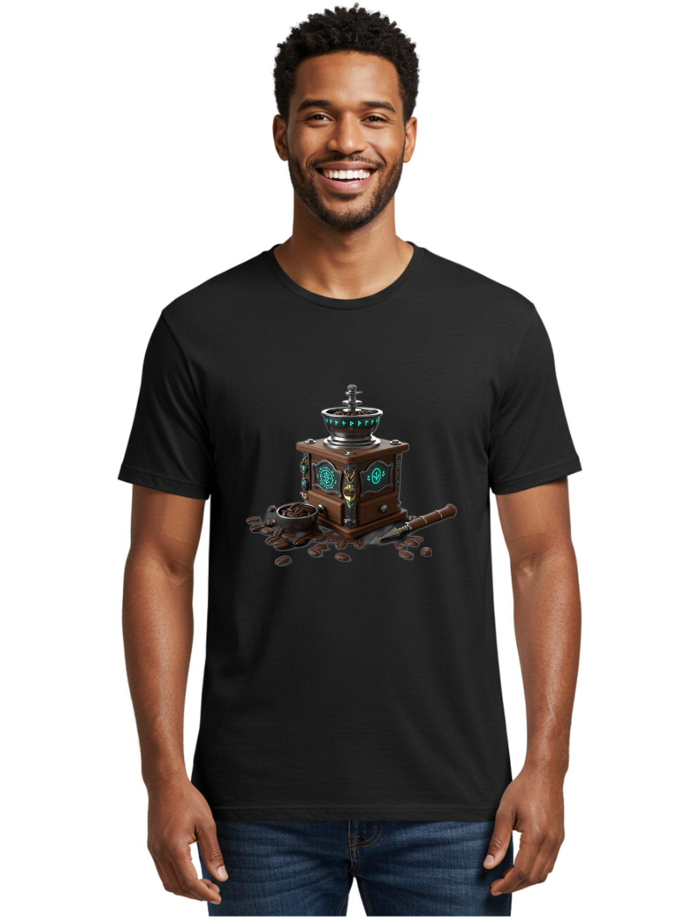 Coffee-Grinder-3 Men'S Graphic Tee, 100% Cotton, Comfortable Casual Summer Wear, Machine Washable, Coffee Grinder, Wooden Coffee Grinder, Coffee Beans, Vintage Coffee, Manual Grinder, Coffee Lovers, Coffee Roasting, Coffee Grinding, Baa373