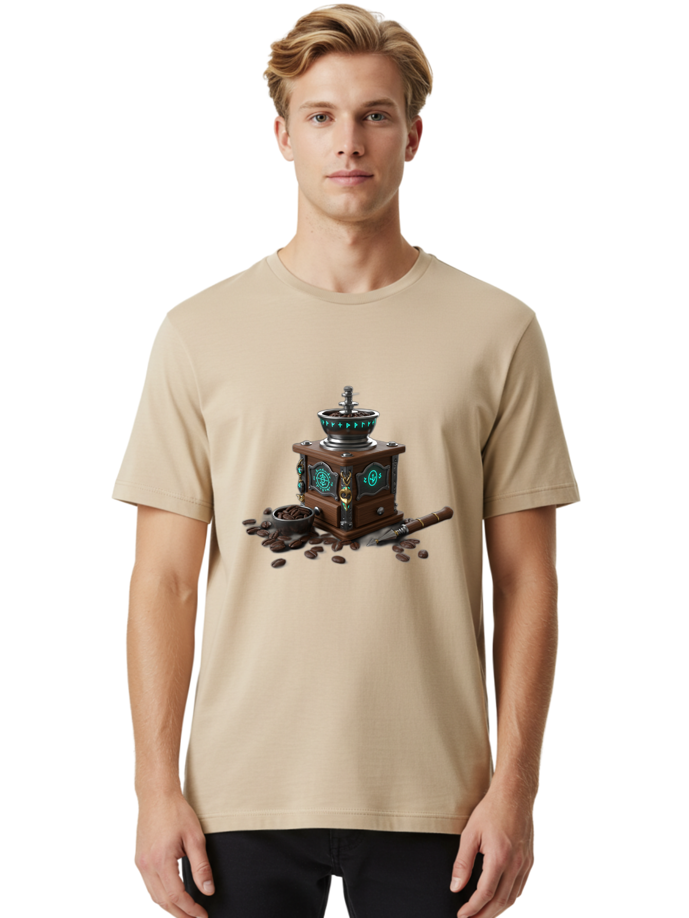 Coffee-Grinder-3 Men'S Graphic Tee, 100% Cotton, Comfortable Casual Summer Wear, Machine Washable, Coffee Grinder, Wooden Coffee Grinder, Coffee Beans, Vintage Coffee, Manual Grinder, Coffee Lovers, Coffee Roasting, Coffee Grinding, Baa373