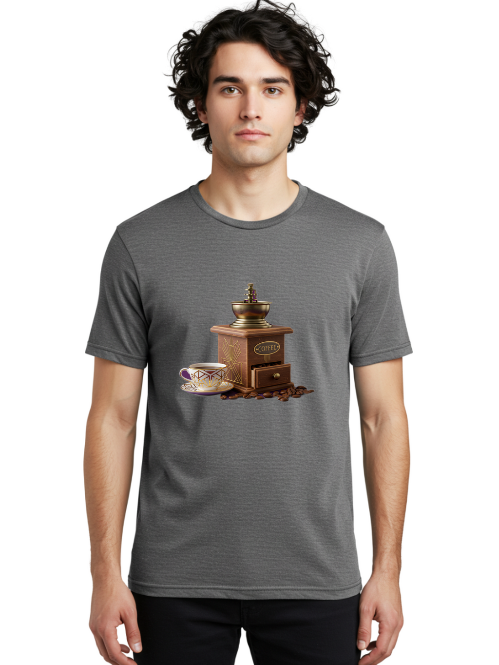 Coffee-Grinder Men'S Graphic Tee, 100% Cotton, Comfortable Casual Summer Wear, Machine Washable, Coffee Grinder, Coffee Beans, Coffee Cup, Morning Coffee, Coffee Time, Coffee Ritual, Coffee Culture, Coffee Lover, Coffee Break Baa374