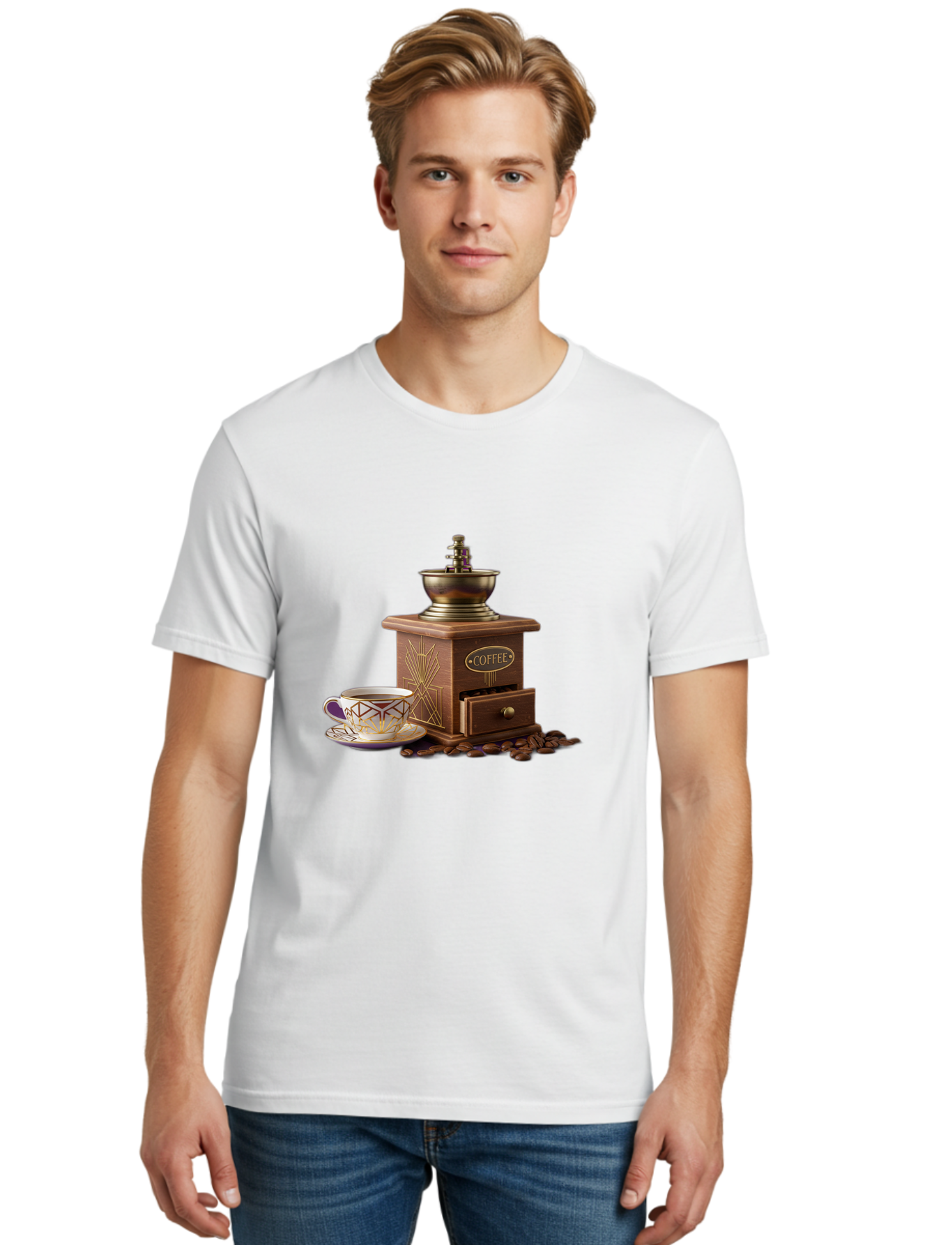 Coffee-Grinder Men'S Graphic Tee, 100% Cotton, Comfortable Casual Summer Wear, Machine Washable, Coffee Grinder, Coffee Beans, Coffee Cup, Morning Coffee, Coffee Time, Coffee Ritual, Coffee Culture, Coffee Lover, Coffee Break Baa374