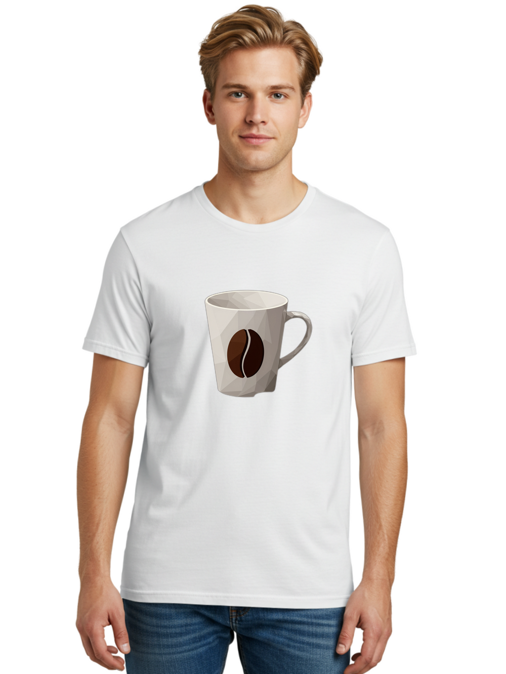Coffee-Mug-3 Men'S Graphic Tee, 100% Cotton, Comfortable Casual Summer Wear, Machine Washable, Coffee Mug, Coffee Bean Design, White Ceramic, Modern Art, Coffee Lover, Morning Routine, Coffee Break, Daily Grind, Coffee Culture, Caffeine Fix Baa377