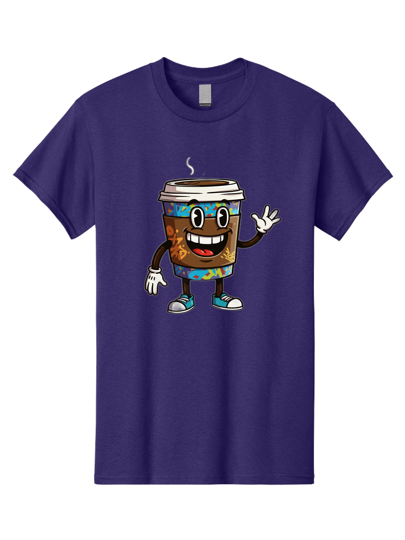 Coffee-Mug-Character Men'S Graphic Tee, 100% Cotton, Comfortable Casual Summer Wear, Machine Washable, Cartoon Personified Coffee Cup, Brown Coffee Cup Character, Smiling Coffee, Coffee Cup Mascot, Positive Vibes, Waving Coffee Cup, Baa378