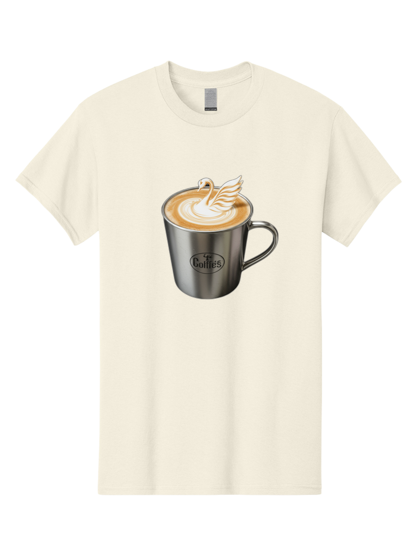 Coffies Men'S Graphic Tee, 100% Cotton, Comfortable Casual Summer Wear, Machine Washable, Coffee, Latte Art, Swan Design, Foamy Texture, Cappuccino, Beverage, Coffee Mug, Stainless Steel Mug, Coffies Branding, Coffee Culture Baa382