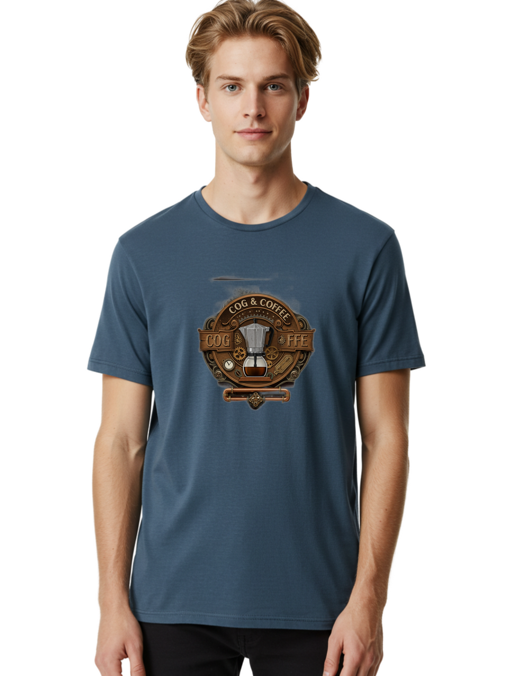 Cog-Coffee Men'S Graphic Tee, 100% Cotton, Comfortable Casual Summer Wear, Machine Washable, Steampunk Coffee Maker, Coffee Culture, Industrial Chic, Gears And Cogs, Vintage Coffee, Coffee Art, Metalwork, Steampunk Design, Cog & Coffee Logo Baa383
