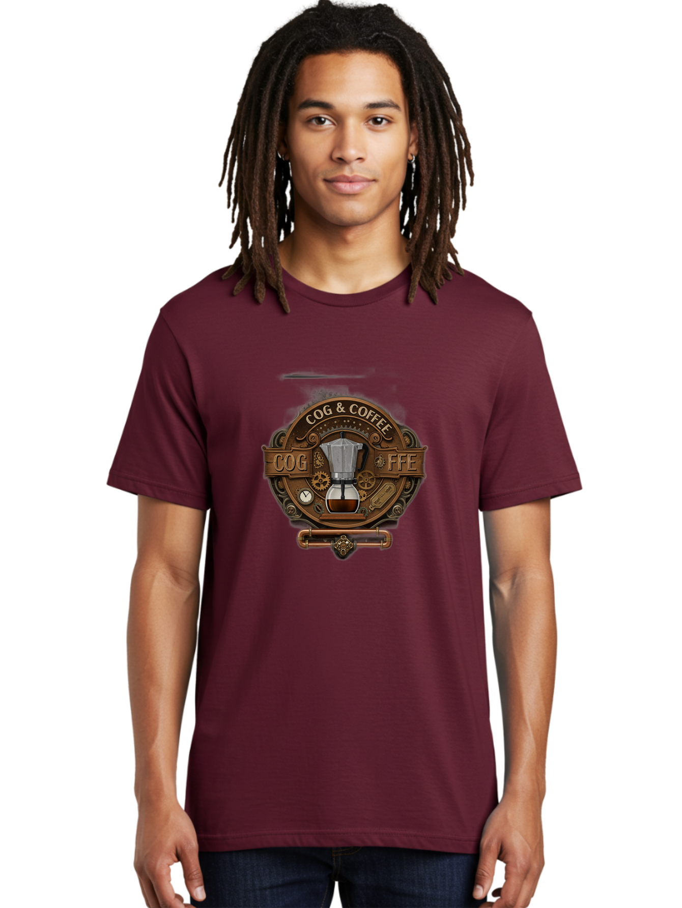 Cog-Coffee Men'S Graphic Tee, 100% Cotton, Comfortable Casual Summer Wear, Machine Washable, Steampunk Coffee Maker, Coffee Culture, Industrial Chic, Gears And Cogs, Vintage Coffee, Coffee Art, Metalwork, Steampunk Design, Cog & Coffee Logo Baa383