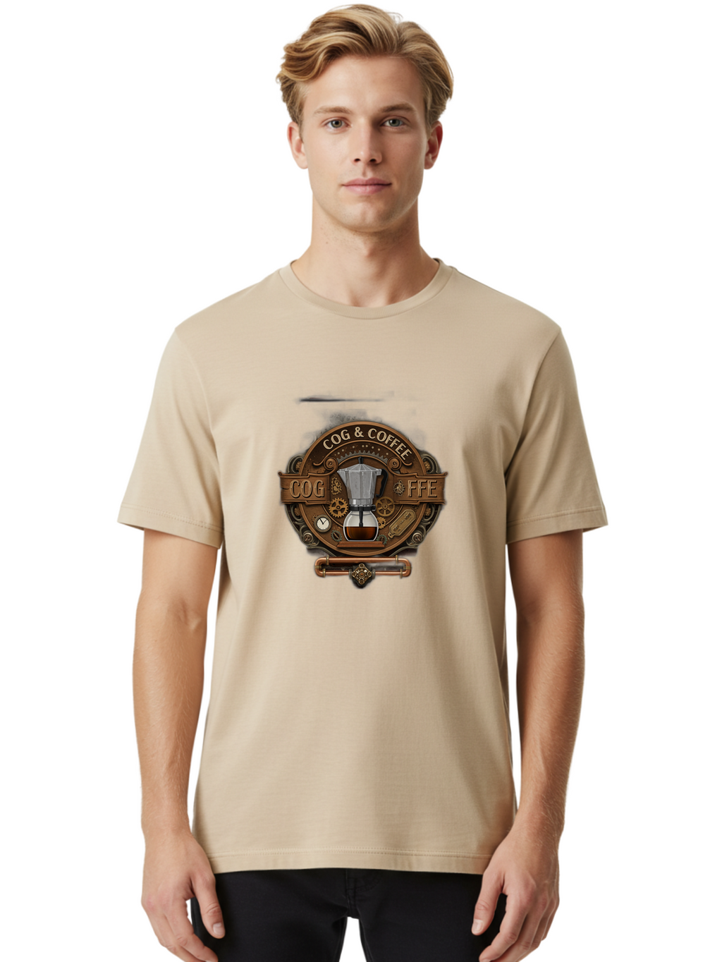 Cog-Coffee Men'S Graphic Tee, 100% Cotton, Comfortable Casual Summer Wear, Machine Washable, Steampunk Coffee Maker, Coffee Culture, Industrial Chic, Gears And Cogs, Vintage Coffee, Coffee Art, Metalwork, Steampunk Design, Cog & Coffee Logo Baa383