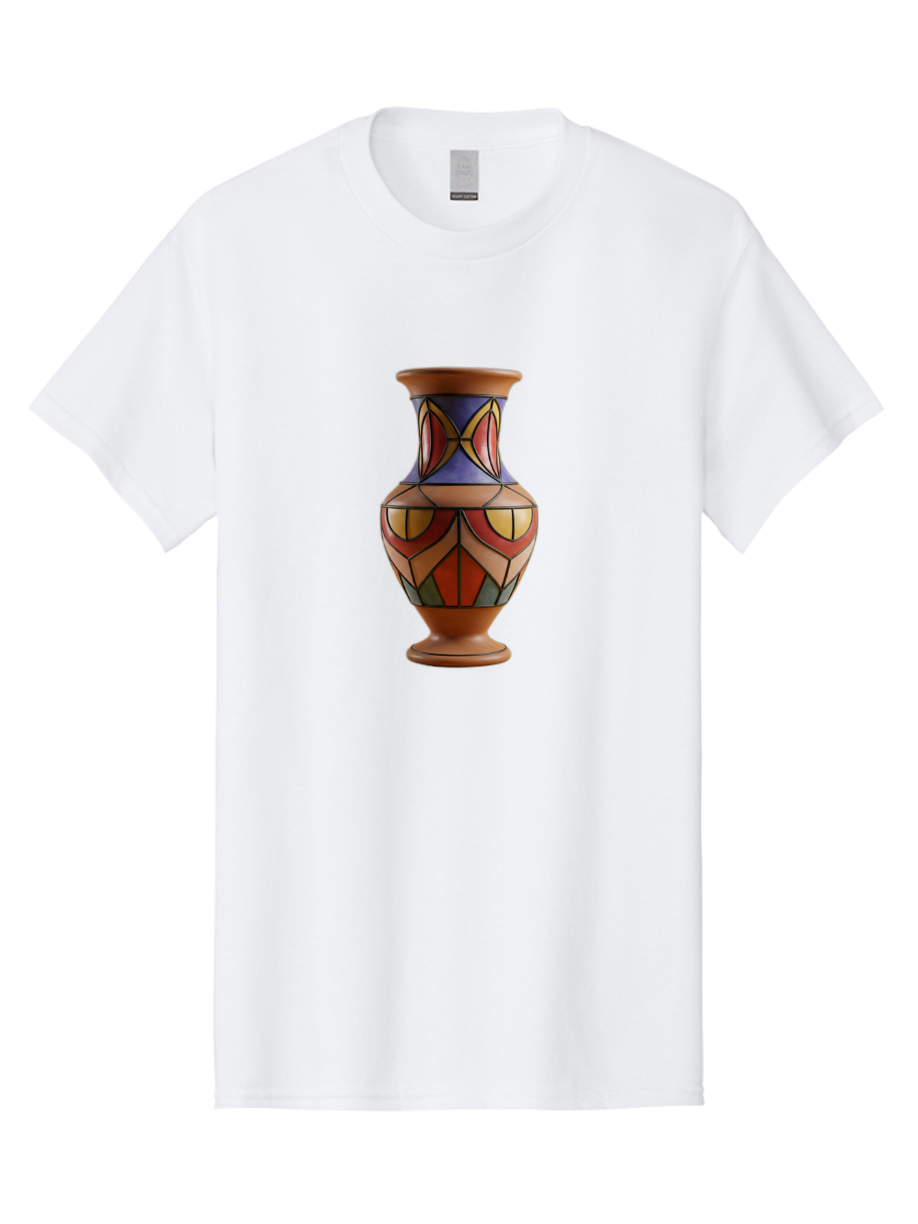Colorful-Decorative-Vase Men'S Graphic Tee, 100% Cotton, Comfortable Casual Summer Wear, Machine Washable, Hand-Painted Vase, Ceramic Art, Geometric Shapes, Red, Blue, Yellow, Orange, Black, Earthy Tones, Interior Decor, Bohemian Style, Baa386