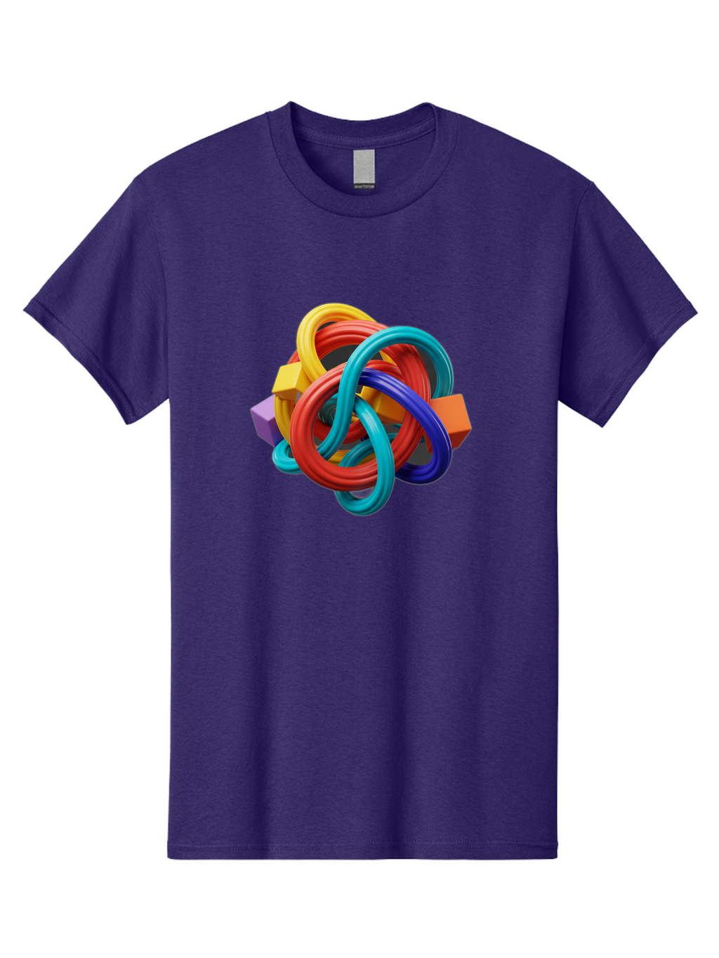 Colorful-Rings-And-Cubes Men'S Graphic Tee, 100% Cotton, Comfortable Casual Summer Wear, Machine Washable, Interconnected Rings, 3D Graphics, Colorful Shapes, Abstract Art, Vibrant Colors, Geometric Forms, Dynamic Composition, Modern Design, Baa393