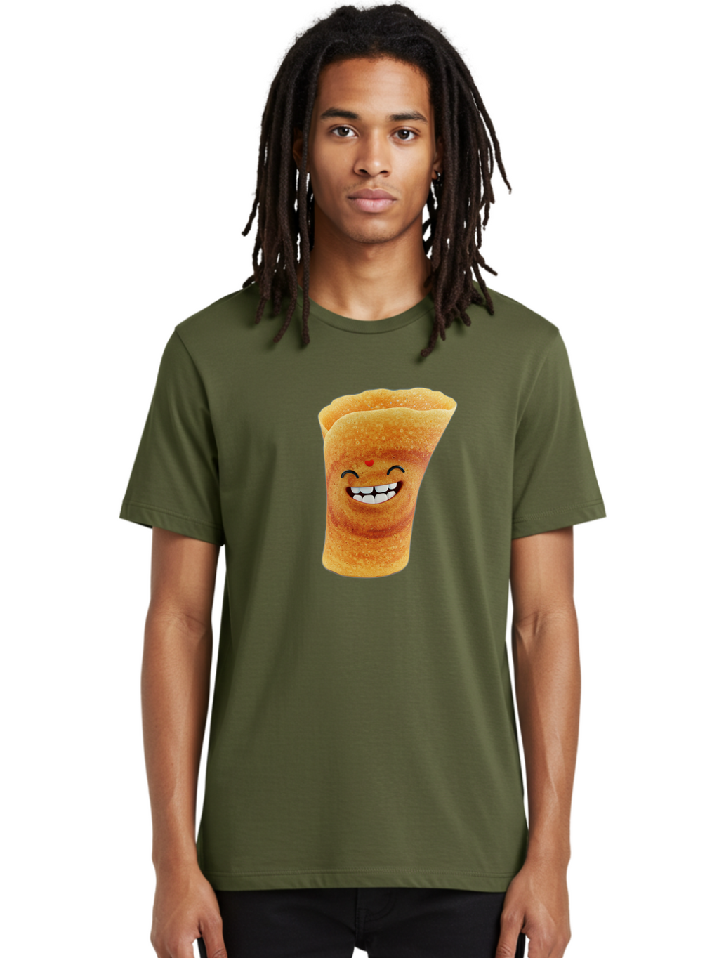 Conical-Crepe Men'S Graphic Tee, 100% Cotton, Comfortable Casual Summer Wear, Machine Washable, Crepe Cone, Smiling Face, Happy Expression, Food Illustration, Cartoon Character, Breakfast Food, Dessert Cone, Sweet Treat, Tasty Delight, Baa395