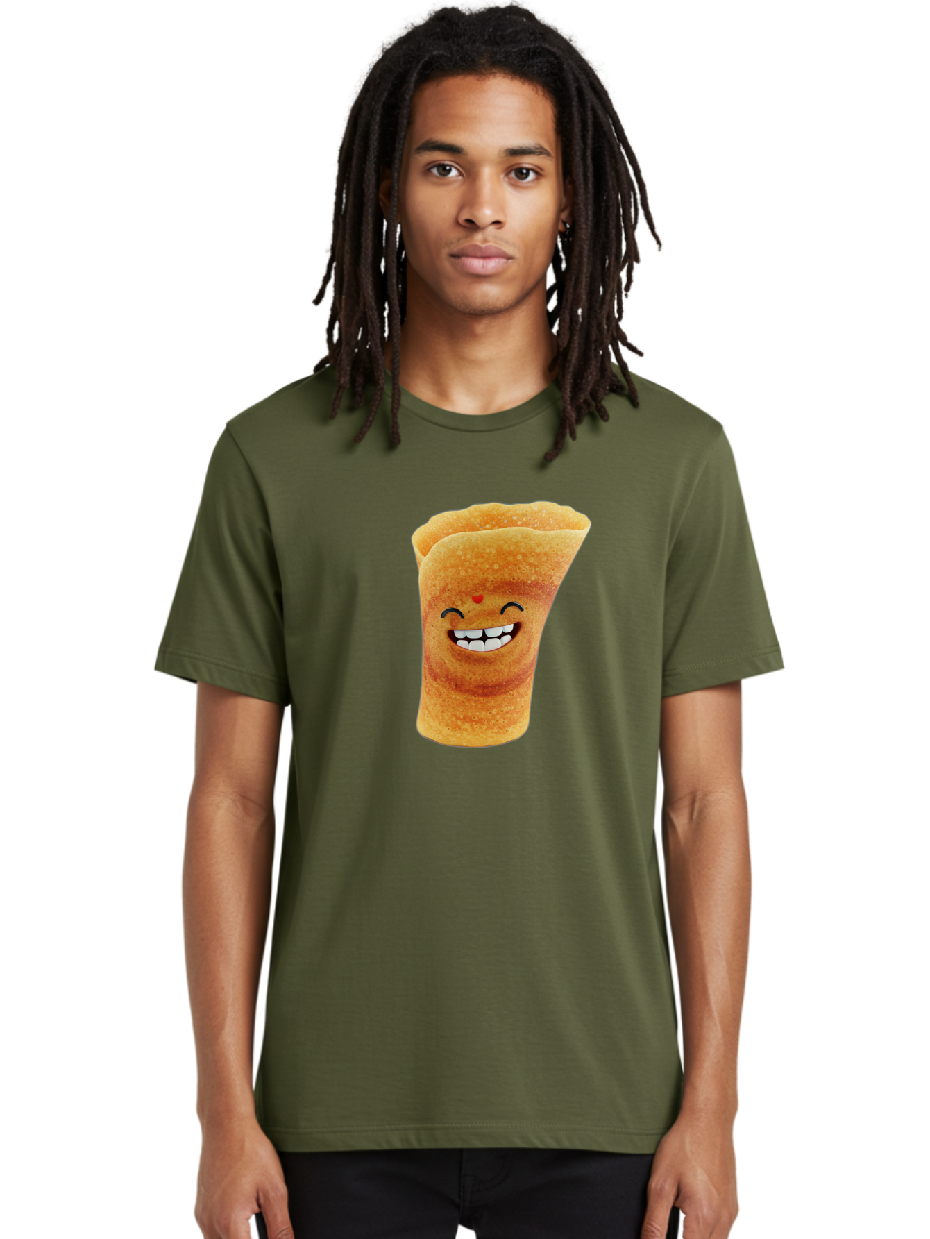 Conical-Crepe Men'S Graphic Tee, 100% Cotton, Comfortable Casual Summer Wear, Machine Washable, Crepe Cone, Smiling Face, Happy Expression, Food Illustration, Cartoon Character, Breakfast Food, Dessert Cone, Sweet Treat, Tasty Delight, Baa395