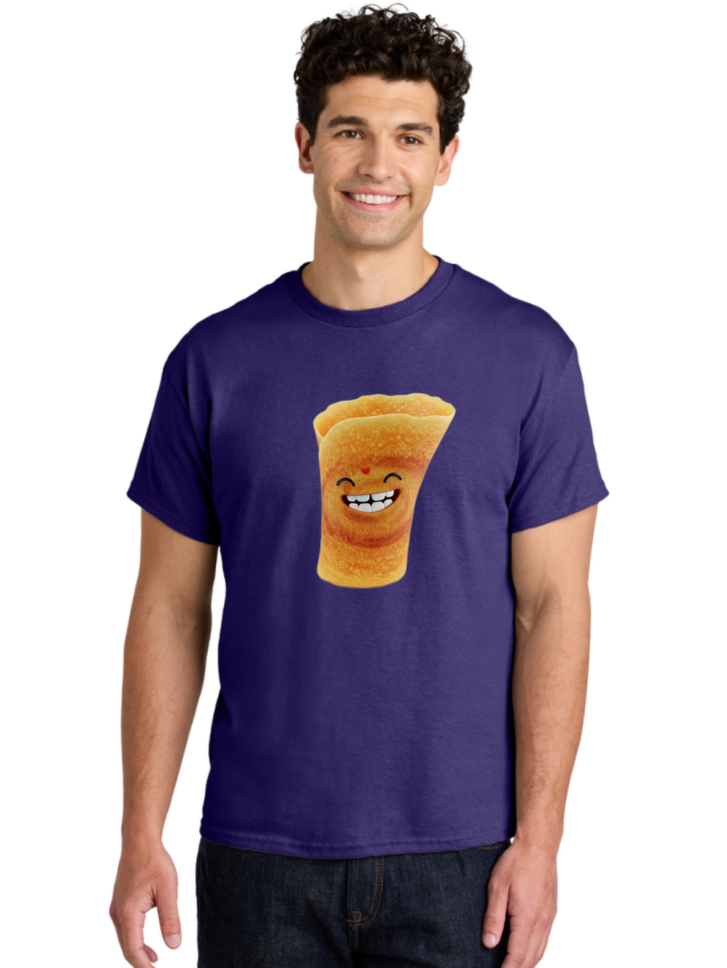 Conical-Crepe Men'S Graphic Tee, 100% Cotton, Comfortable Casual Summer Wear, Machine Washable, Crepe Cone, Smiling Face, Happy Expression, Food Illustration, Cartoon Character, Breakfast Food, Dessert Cone, Sweet Treat, Tasty Delight, Baa395