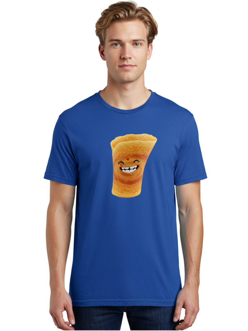 Conical-Crepe Men'S Graphic Tee, 100% Cotton, Comfortable Casual Summer Wear, Machine Washable, Crepe Cone, Smiling Face, Happy Expression, Food Illustration, Cartoon Character, Breakfast Food, Dessert Cone, Sweet Treat, Tasty Delight, Baa395