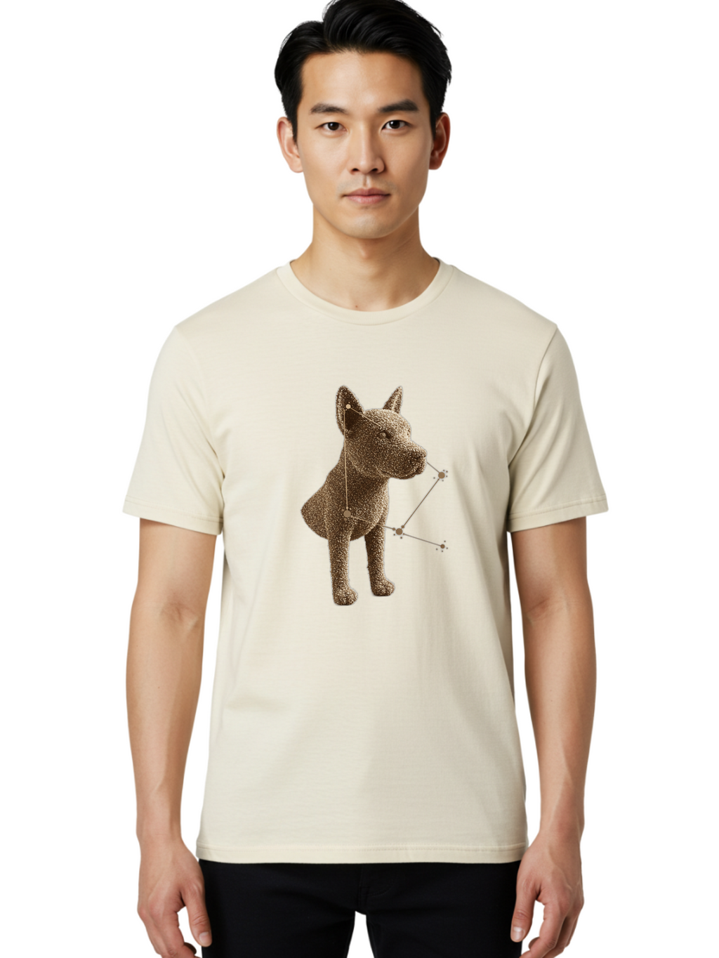 Constellation-Dog Men'S Graphic Tee, 100% Cotton, Comfortable Casual Summer Wear, Machine Washable, Stylized Dog Illustration, Constellation Pattern, Geometric Design, Modern Art, Dog Silhouette, Celestial Theme, Abstract Dog Art, Baa396