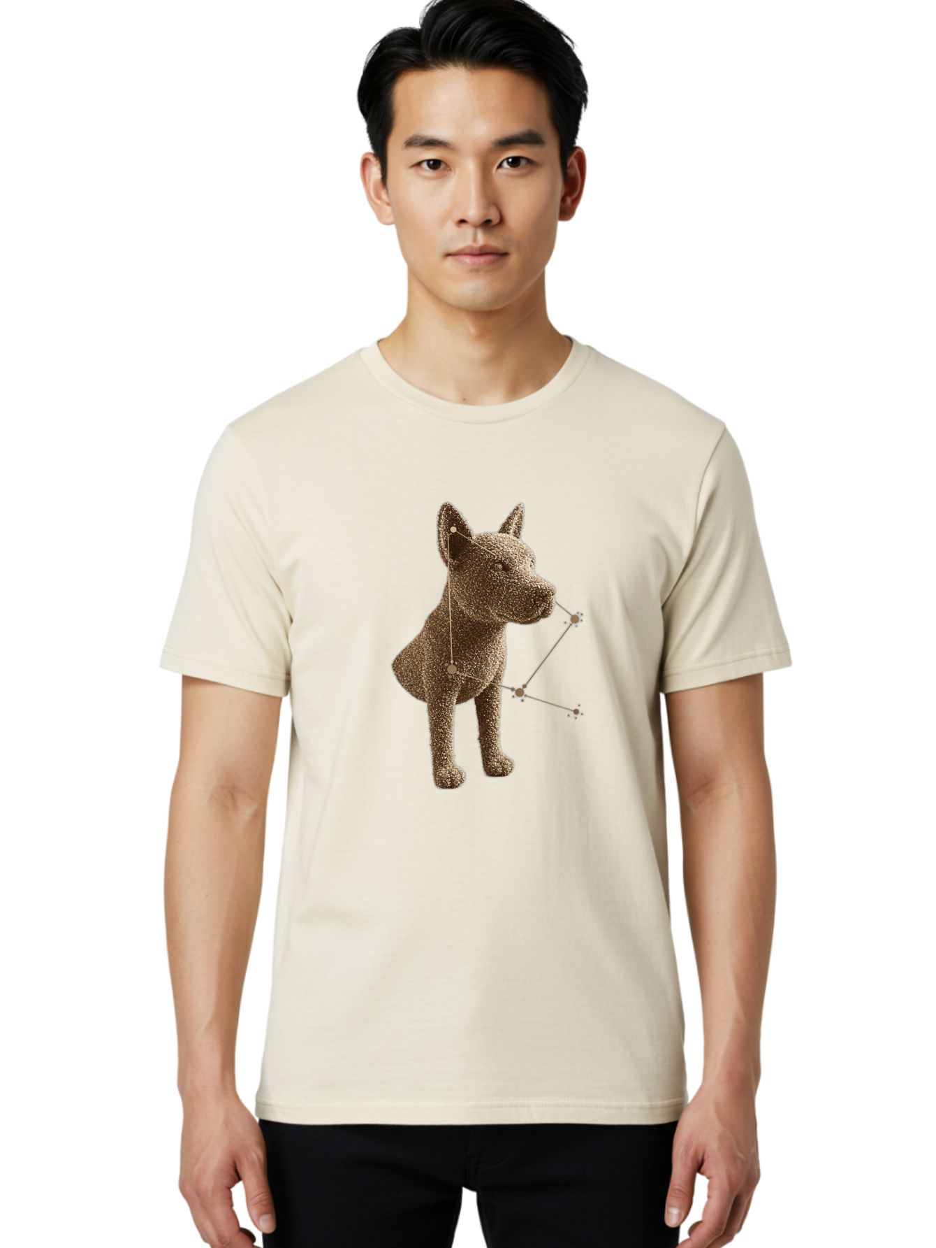 Constellation-Dog Men'S Graphic Tee, 100% Cotton, Comfortable Casual Summer Wear, Machine Washable, Stylized Dog Illustration, Constellation Pattern, Geometric Design, Modern Art, Dog Silhouette, Celestial Theme, Abstract Dog Art, Baa396