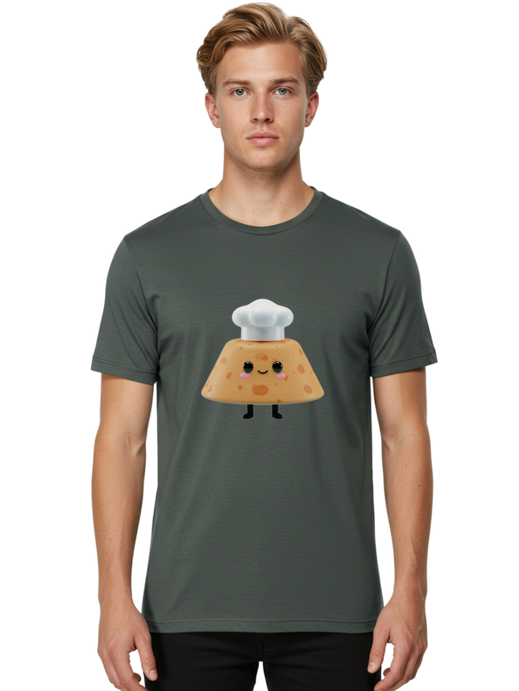 Cookie-Chef-Hat Men'S Graphic Tee, 100% Cotton, Comfortable Casual Summer Wear, Machine Washable, Smiling Cookie, Chef Hat, Cartoon Character, Kawaii Food, Funny Baked Goods, Adorable Dessert, Cute Pastry Baa397
