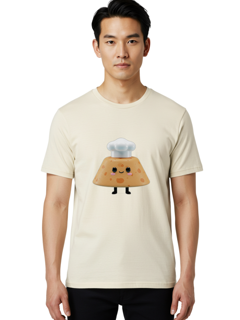Cookie-Chef-Hat Men'S Graphic Tee, 100% Cotton, Comfortable Casual Summer Wear, Machine Washable, Smiling Cookie, Chef Hat, Cartoon Character, Kawaii Food, Funny Baked Goods, Adorable Dessert, Cute Pastry Baa397