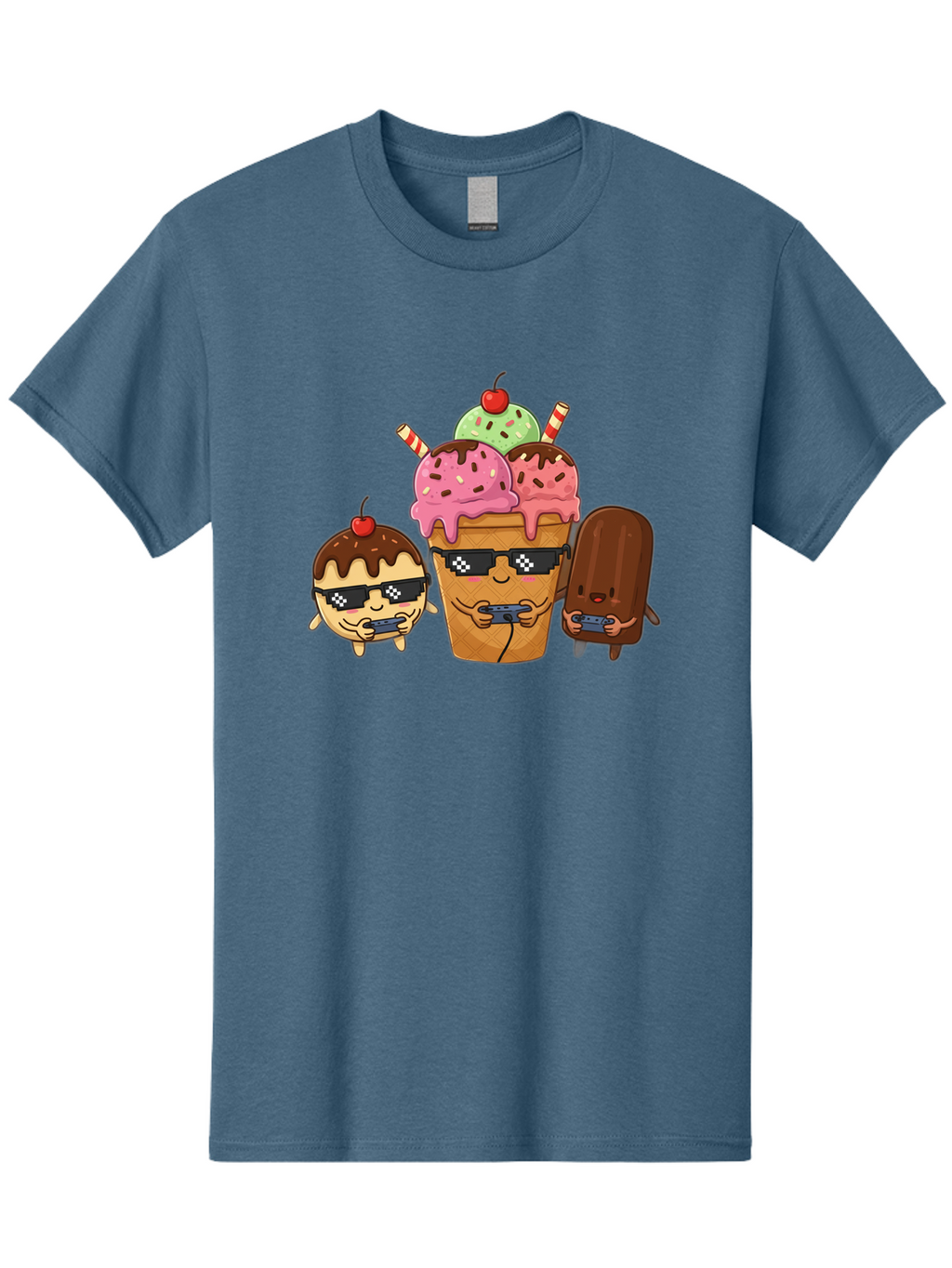 Cool-Ice-Cream-1 Men'S Graphic Tee, 100% Cotton, Comfortable Casual Summer Wear, Machine Washable, Cute Ice Cream Characters, Ice Cream Cone, Chocolate Chip Cookie Dough Ice Cream, Strawberry Ice Cream, Mint Chocolate Chip Ice Cream, Baa399
