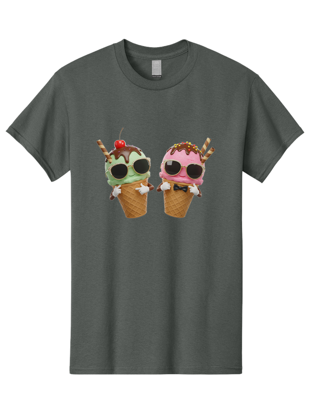 Cool-Ice-Cream-Cones-1 Men'S Graphic Tee, 100% Cotton, Comfortable Casual Summer Wear, Machine Washable, Fun Ice Cream, Cool Treats, Waffle Cones, Mint Ice Cream, Strawberry Ice Cream, Chocolate Sauce, Sunglasses, Playful Accessories, Baa401
