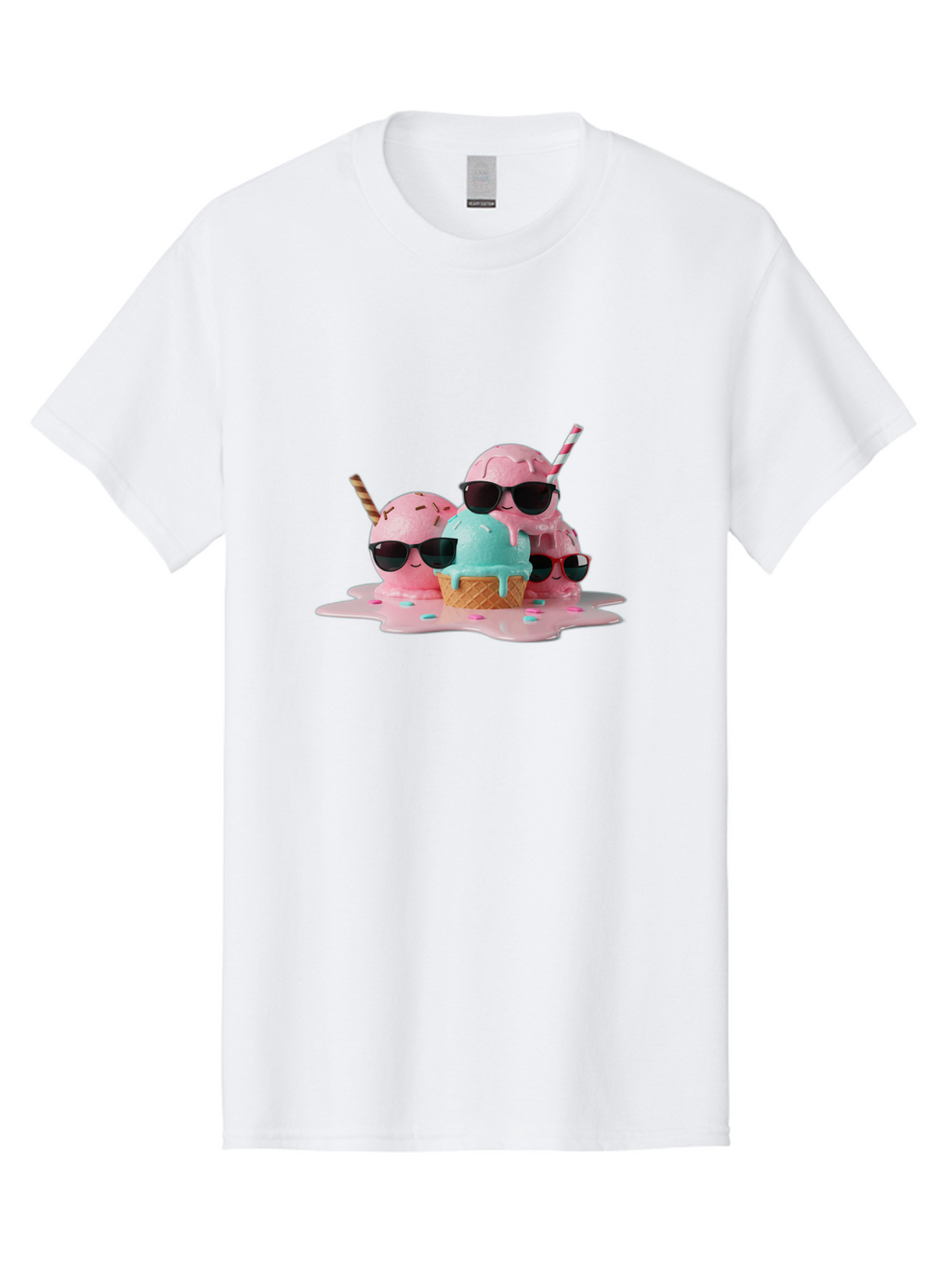 Cool-Ice-Cream Men'S Graphic Tee, 100% Cotton, Comfortable Casual Summer Wear, Machine Washable, Cool Ice Cream, Sunglasses, Pink Ice Cream, Melting Ice Cream, Blue Ice Cream, Sprinkles, Summer Treat, Sweet Dessert, Fun Snack, Cold Treat, Baa403