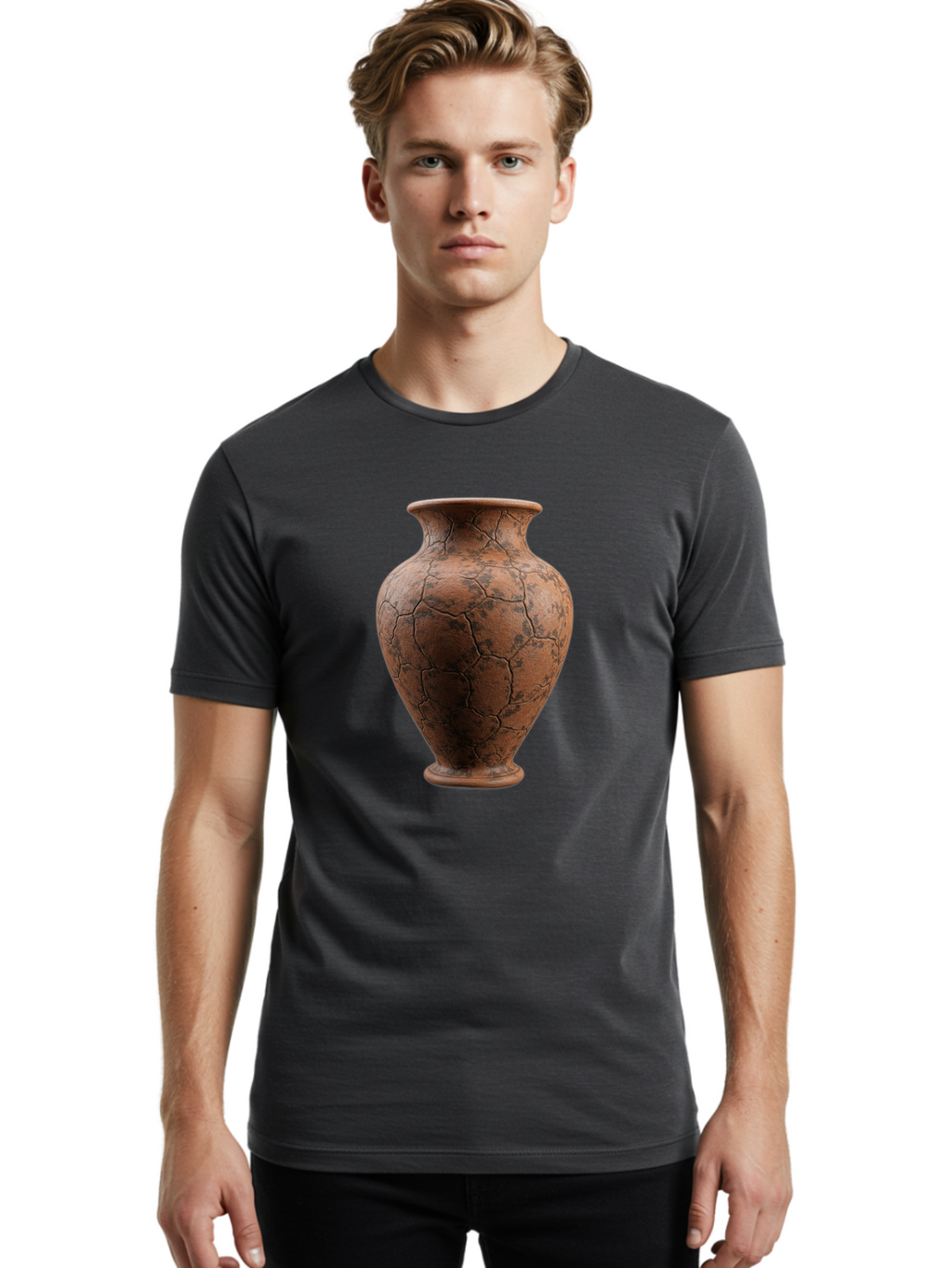 Cracked-Clay-Vase Men'S Graphic Tee, 100% Cotton, Comfortable Casual Summer Wear, Machine Washable, Vintage Vase, Terracotta Pot, Cracked Earthy Texture, Rustic Decor, Aged Pottery, Earthy Tones, Distressed Finish, Antique Style, Ceramic Art Baa410