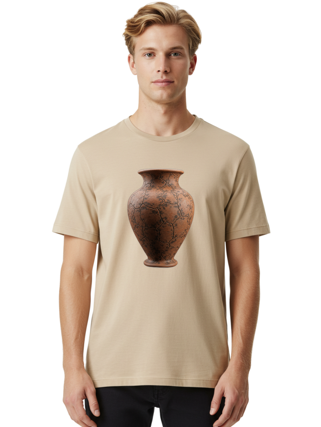 Cracked-Clay-Vase Men'S Graphic Tee, 100% Cotton, Comfortable Casual Summer Wear, Machine Washable, Vintage Vase, Terracotta Pot, Cracked Earthy Texture, Rustic Decor, Aged Pottery, Earthy Tones, Distressed Finish, Antique Style, Ceramic Art Baa410