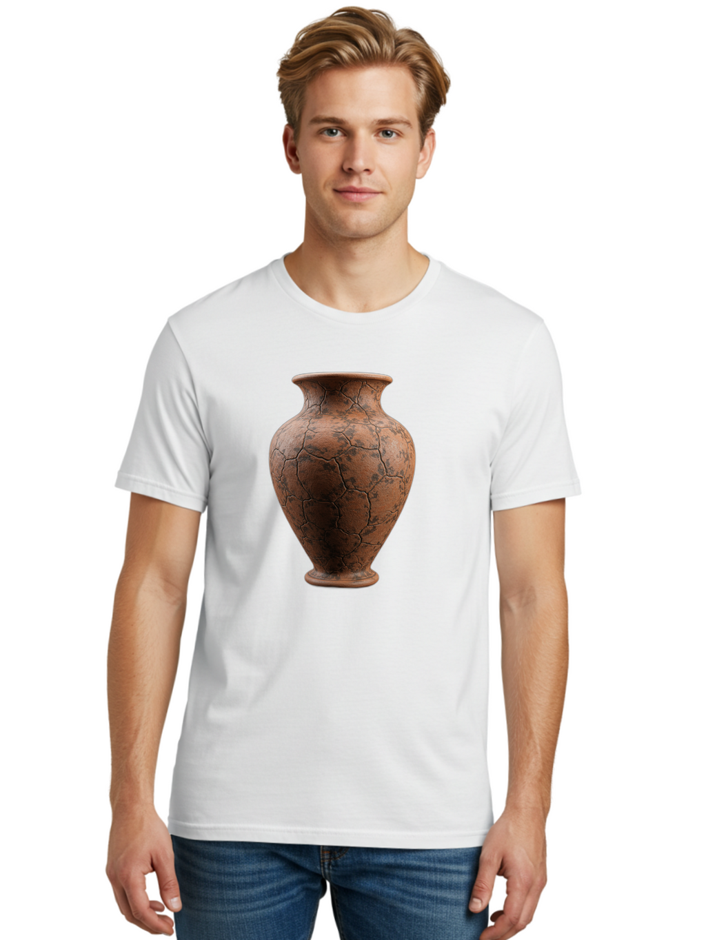 Cracked-Clay-Vase Men'S Graphic Tee, 100% Cotton, Comfortable Casual Summer Wear, Machine Washable, Vintage Vase, Terracotta Pot, Cracked Earthy Texture, Rustic Decor, Aged Pottery, Earthy Tones, Distressed Finish, Antique Style, Ceramic Art Baa410