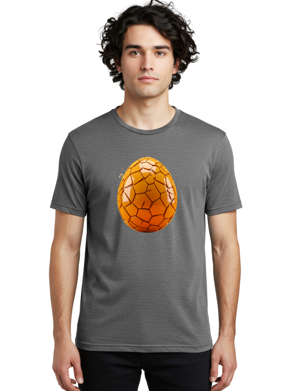 Cracked-Golden-Egg Men'S Graphic Tee, 100% Cotton, Comfortable Casual Summer Wear, Machine Washable, Soccer Ball Texture, Egg Shape, Golden Color, Shiny Surface, Geometric Pattern, Sporty Design, Unique Fusion, Easter Egg Inspiration, Baa411