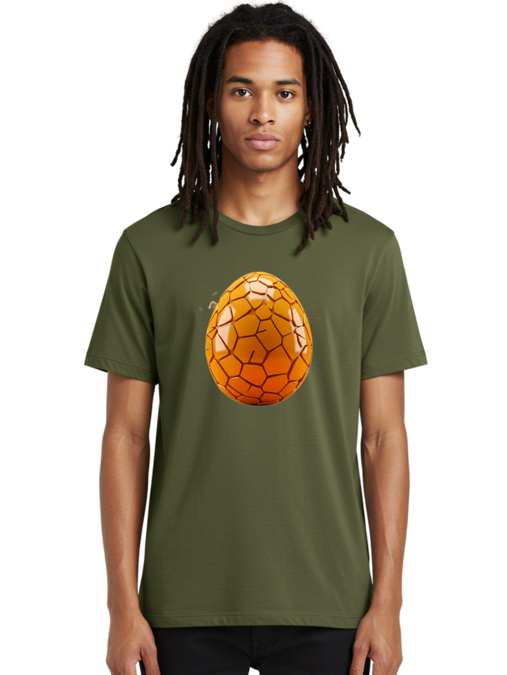 Cracked-Golden-Egg Men'S Graphic Tee, 100% Cotton, Comfortable Casual Summer Wear, Machine Washable, Soccer Ball Texture, Egg Shape, Golden Color, Shiny Surface, Geometric Pattern, Sporty Design, Unique Fusion, Easter Egg Inspiration, Baa411