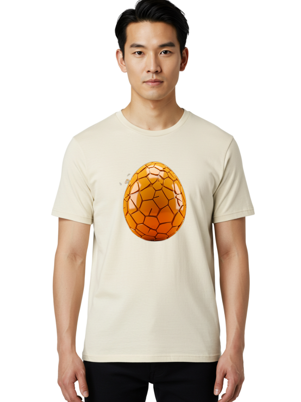 Cracked-Golden-Egg Men'S Graphic Tee, 100% Cotton, Comfortable Casual Summer Wear, Machine Washable, Soccer Ball Texture, Egg Shape, Golden Color, Shiny Surface, Geometric Pattern, Sporty Design, Unique Fusion, Easter Egg Inspiration, Baa411