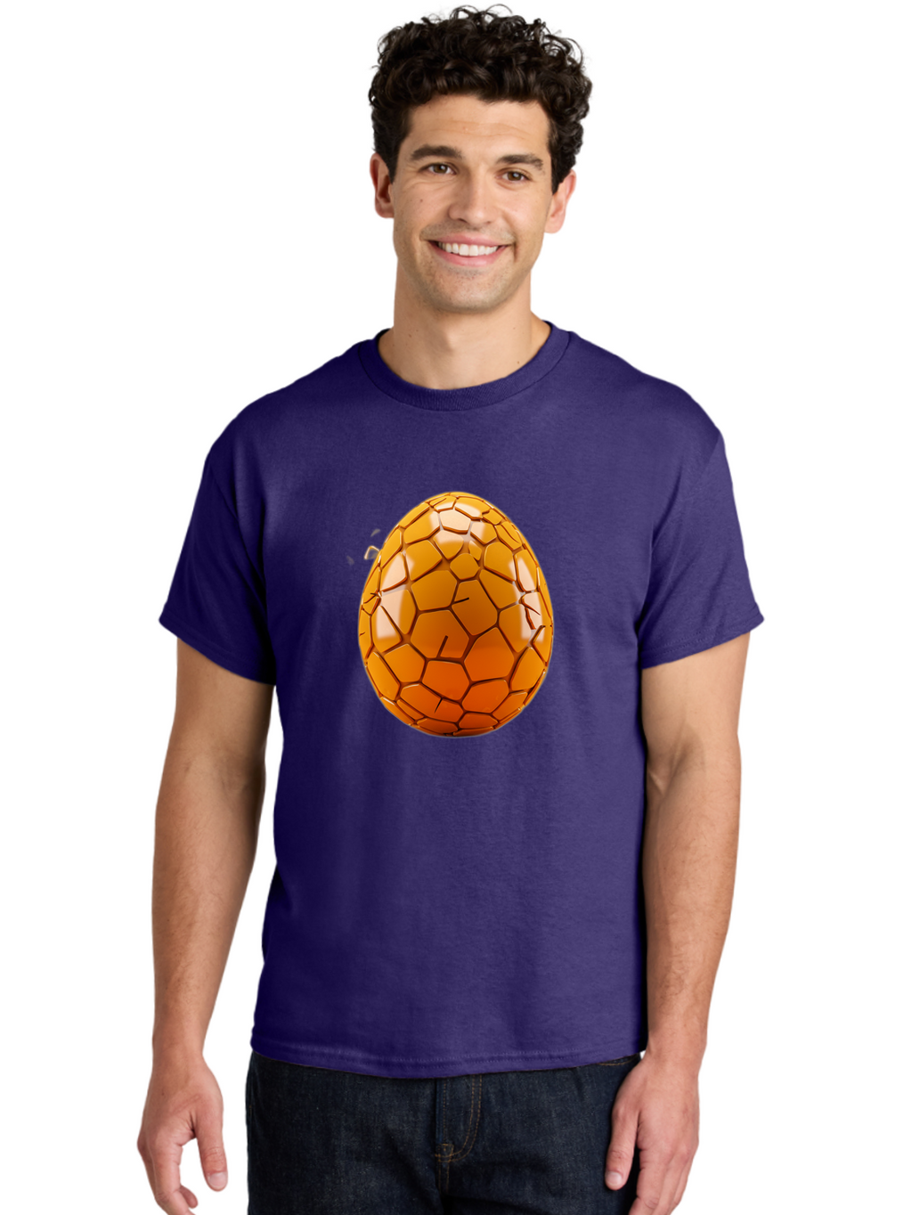 Cracked-Golden-Egg Men'S Graphic Tee, 100% Cotton, Comfortable Casual Summer Wear, Machine Washable, Soccer Ball Texture, Egg Shape, Golden Color, Shiny Surface, Geometric Pattern, Sporty Design, Unique Fusion, Easter Egg Inspiration, Baa411